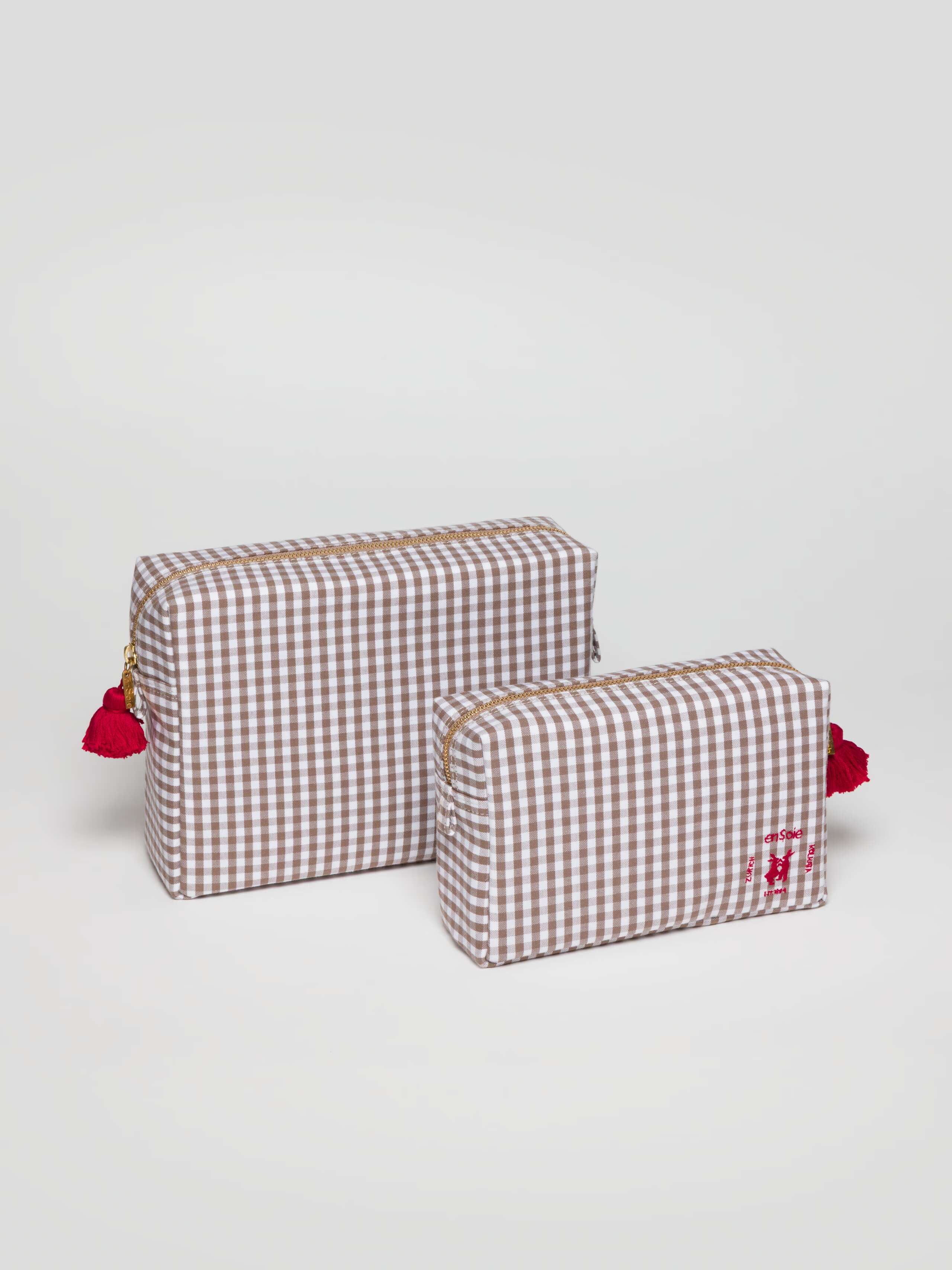 Tilda Toiletry Bag in moonrock vichy, size small and large