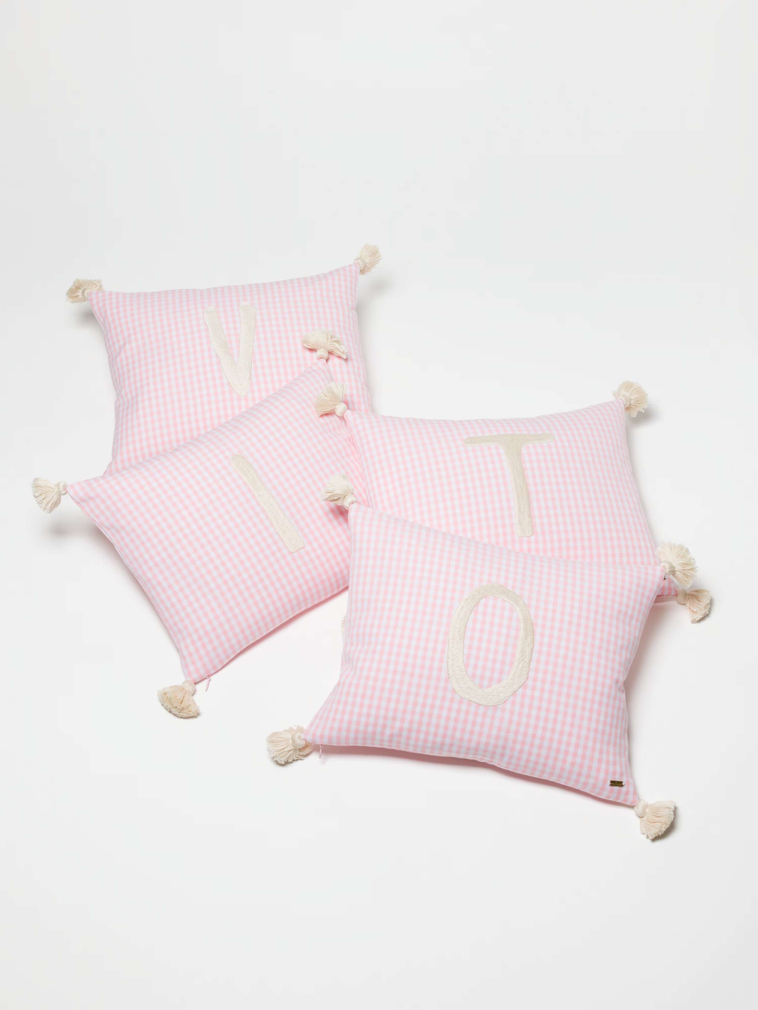 Alphabet Pillows in Candy Pink Vichy