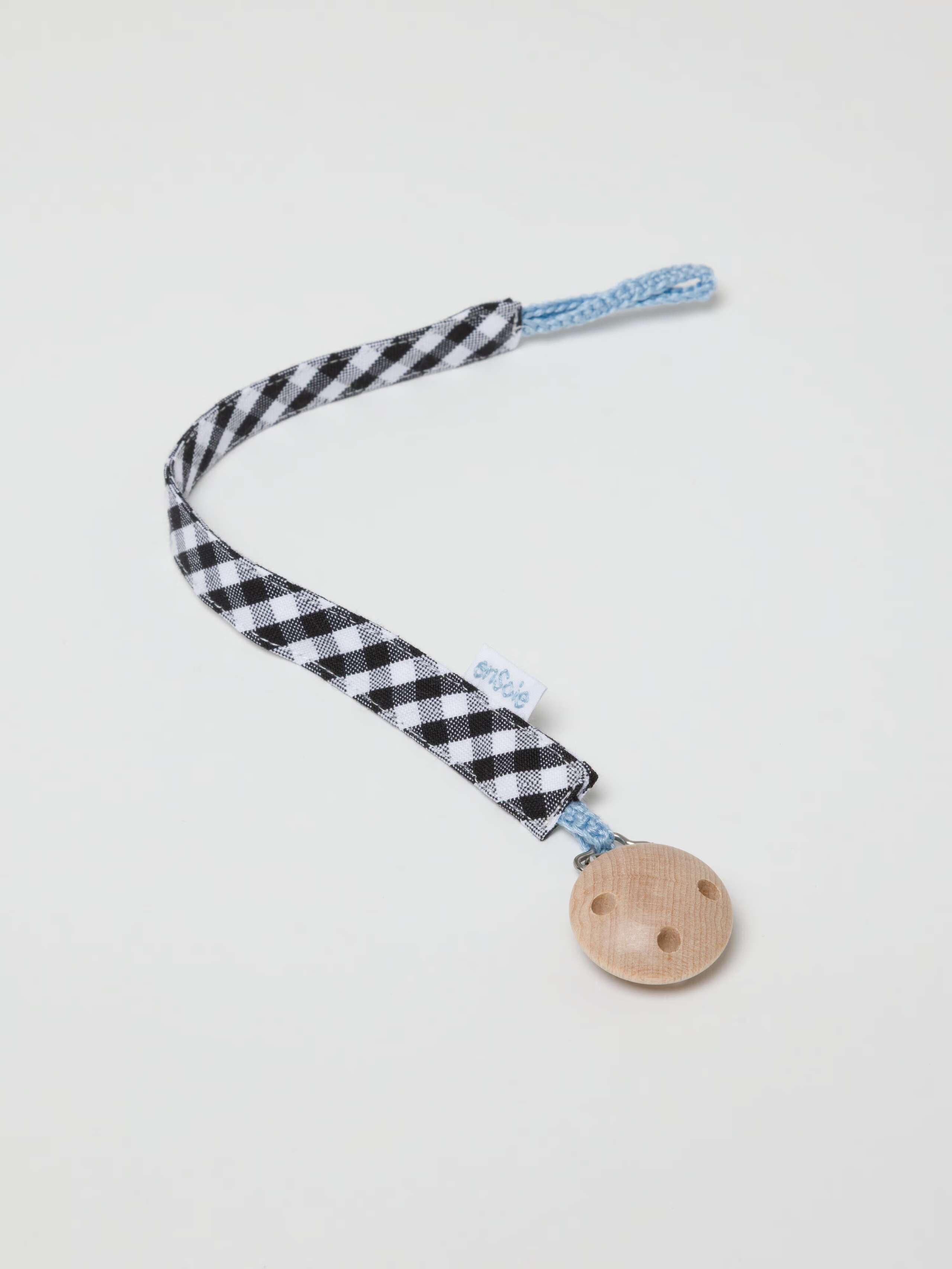 Finn pacifier strap in vichy cotton black