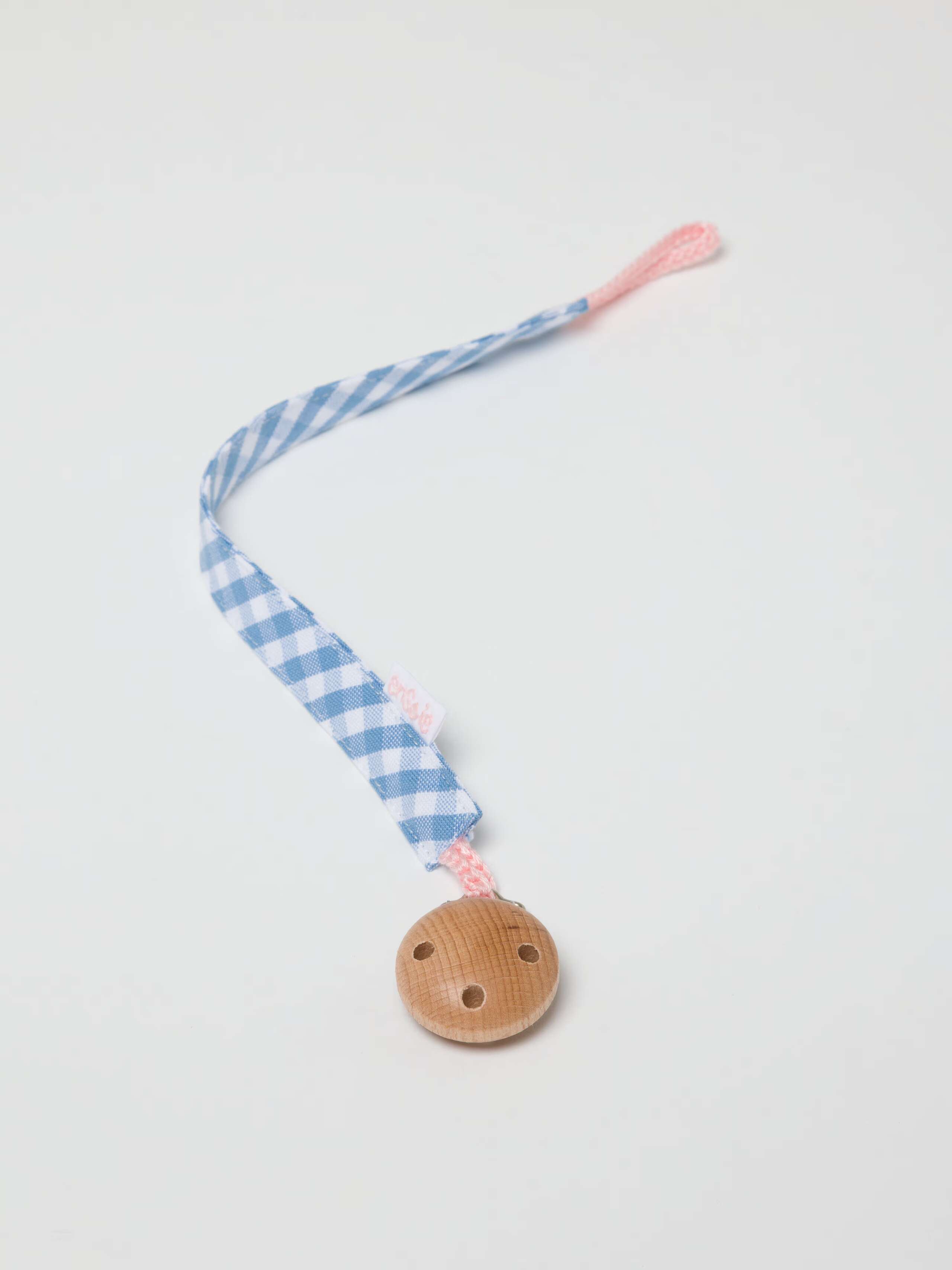 Finn pacifier strap in vichy cotton light blue