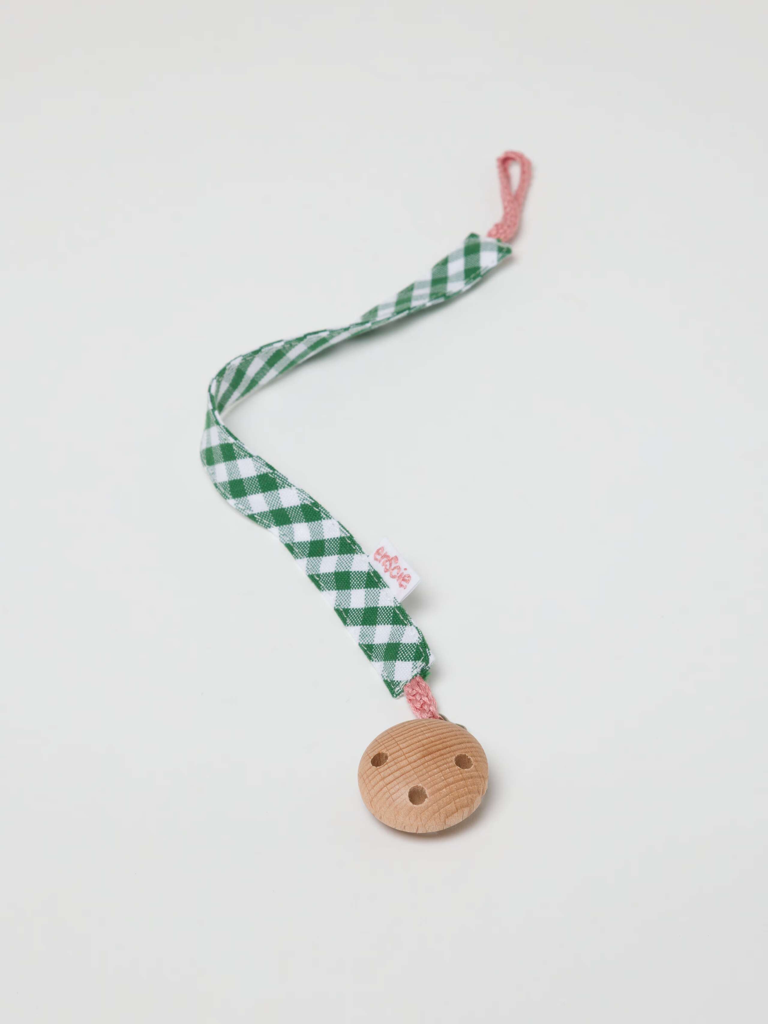 Finn pacifier strap in green vichy cotton