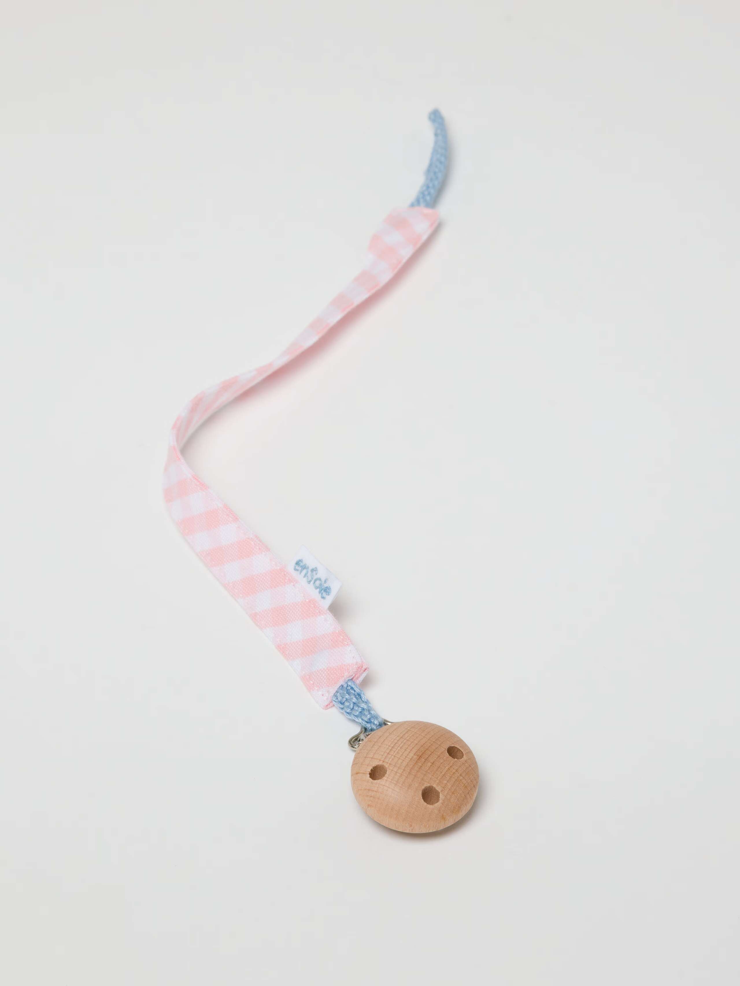 Finn pacifier strap in vichy cotton pink