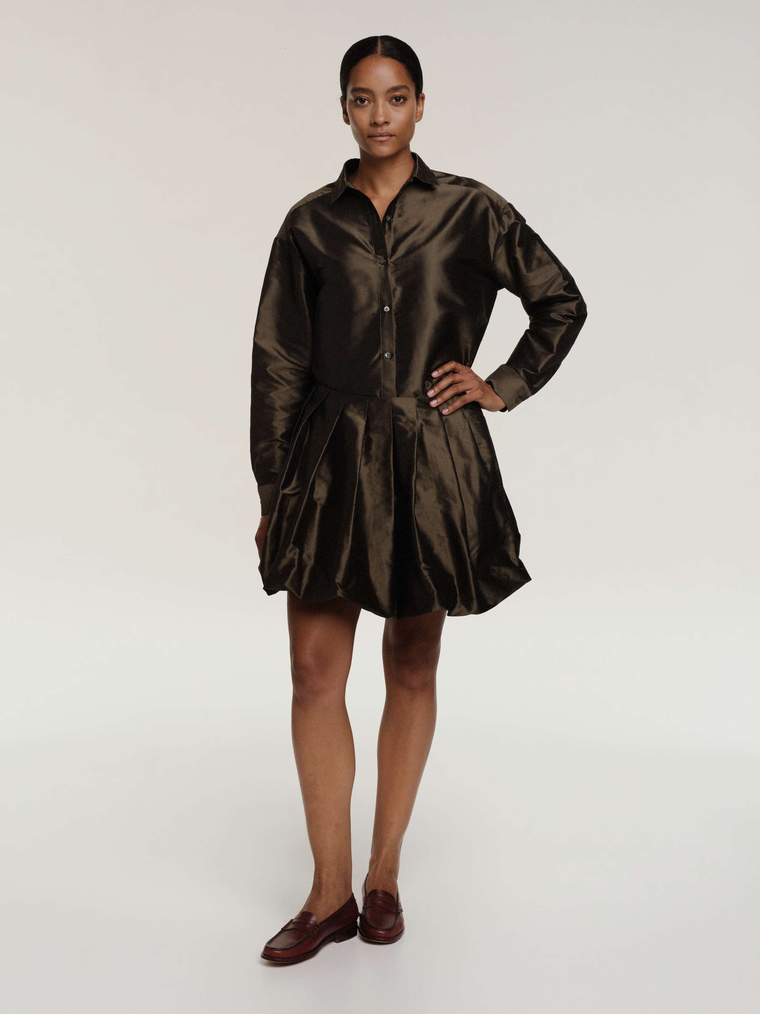 Skirt raquel khaki green silk