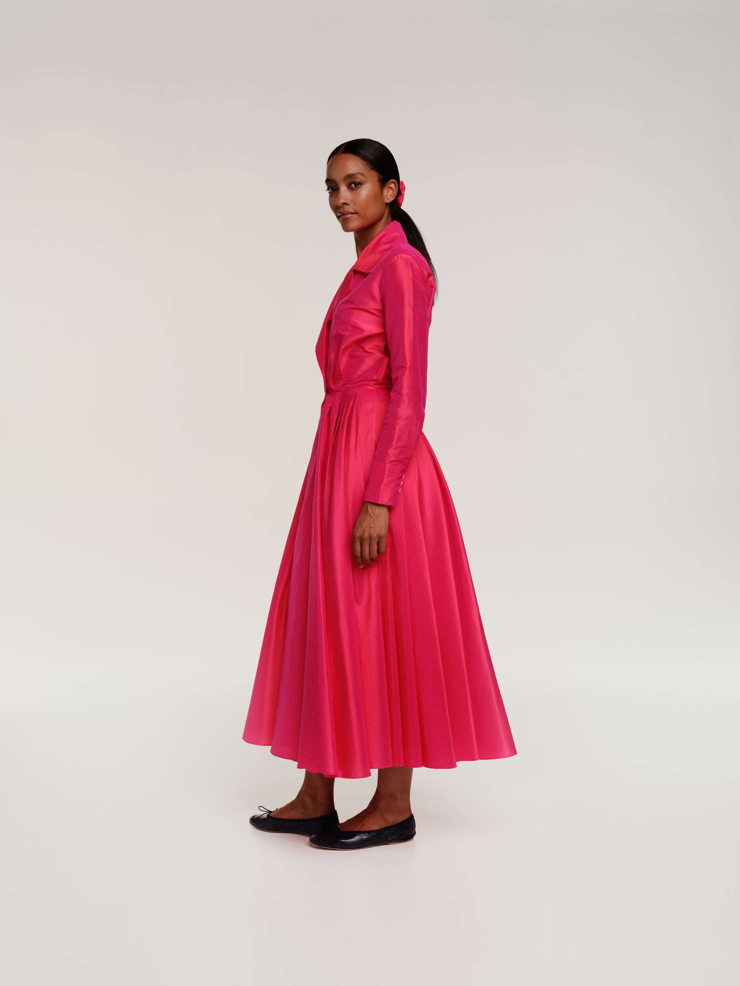 Lipstick pink doupion silk delphine dress long