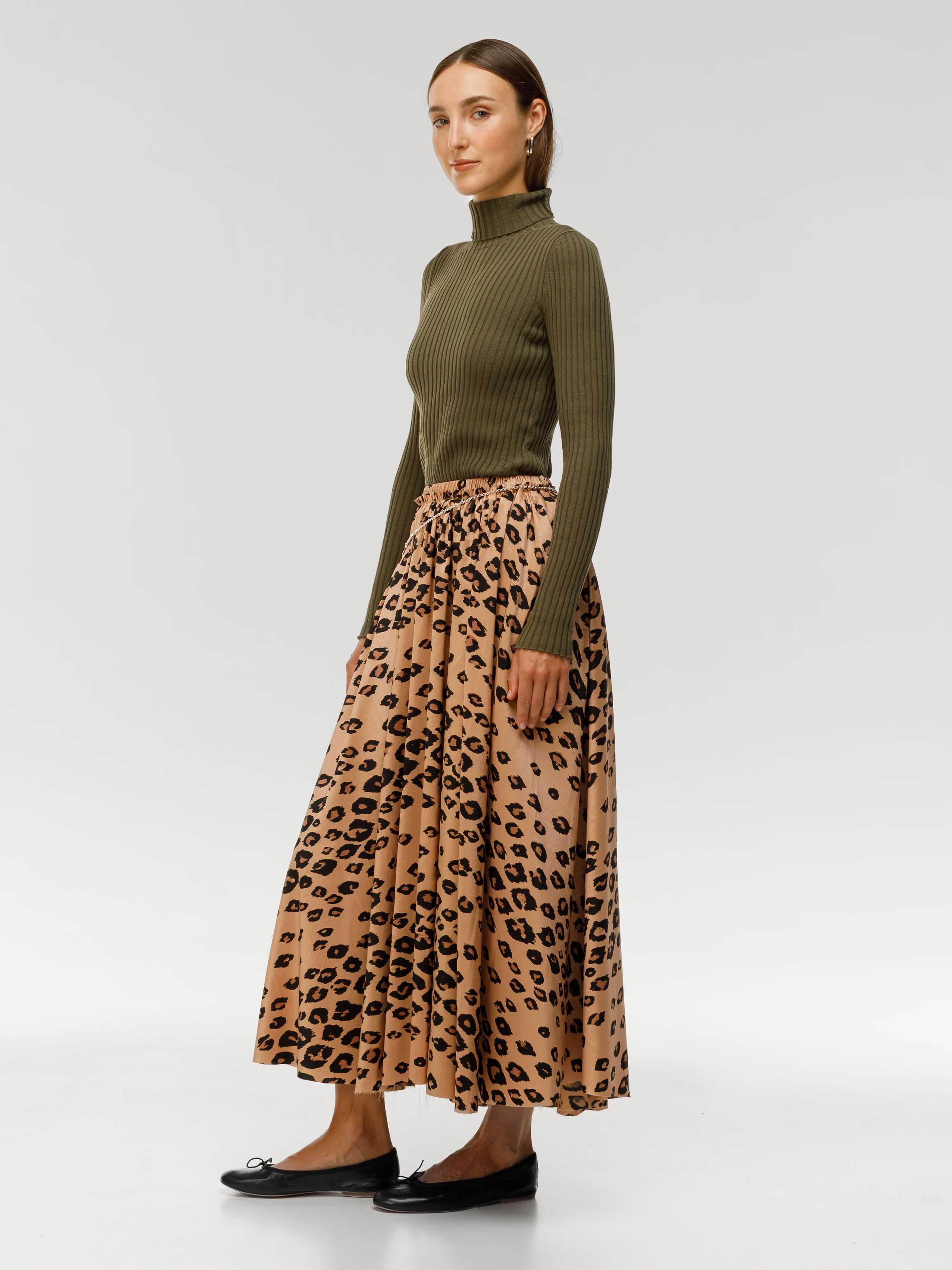 Berta heritage leo print in silk worn by model