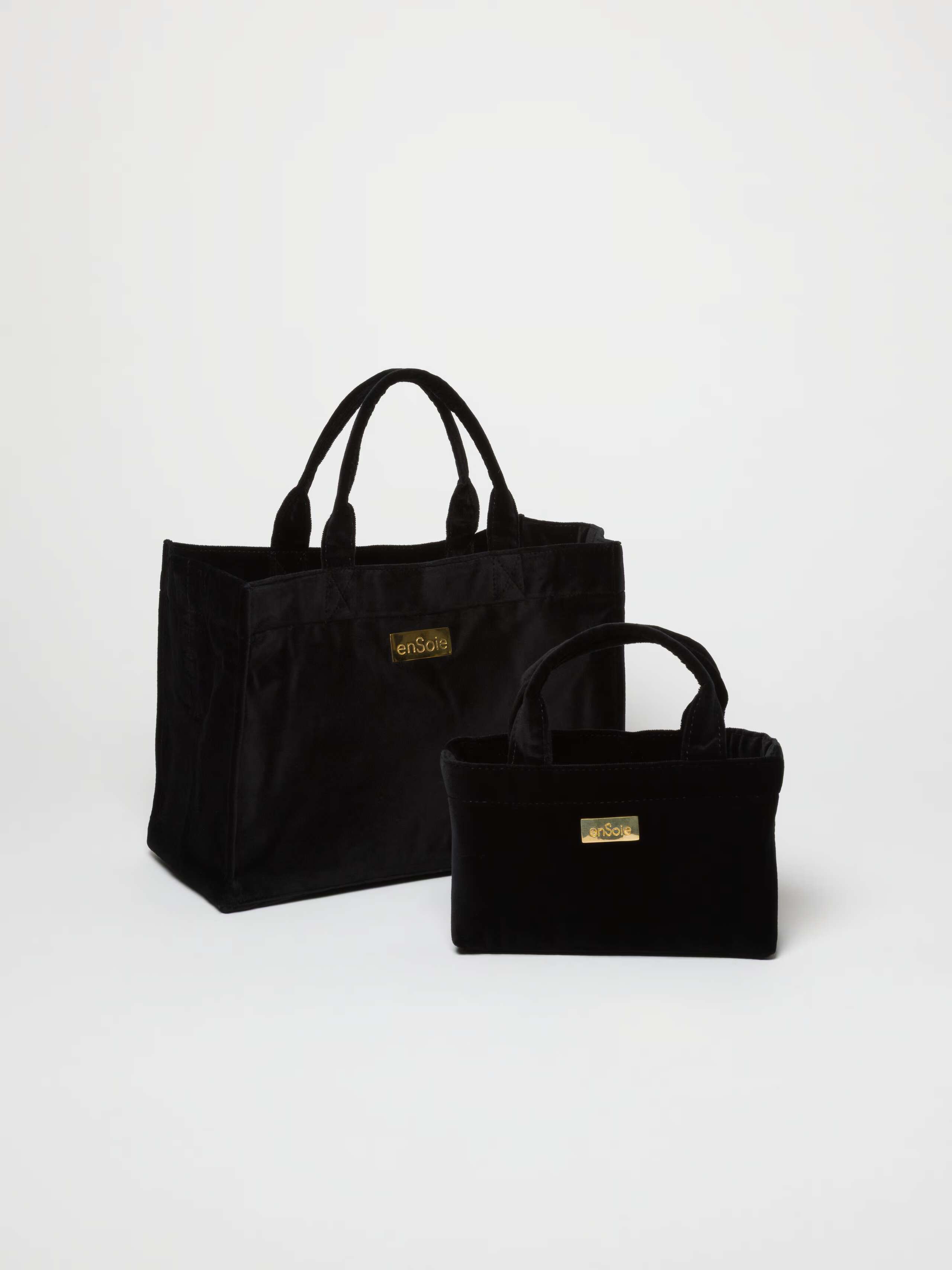 Library bag in black cotton velvet in two sizes