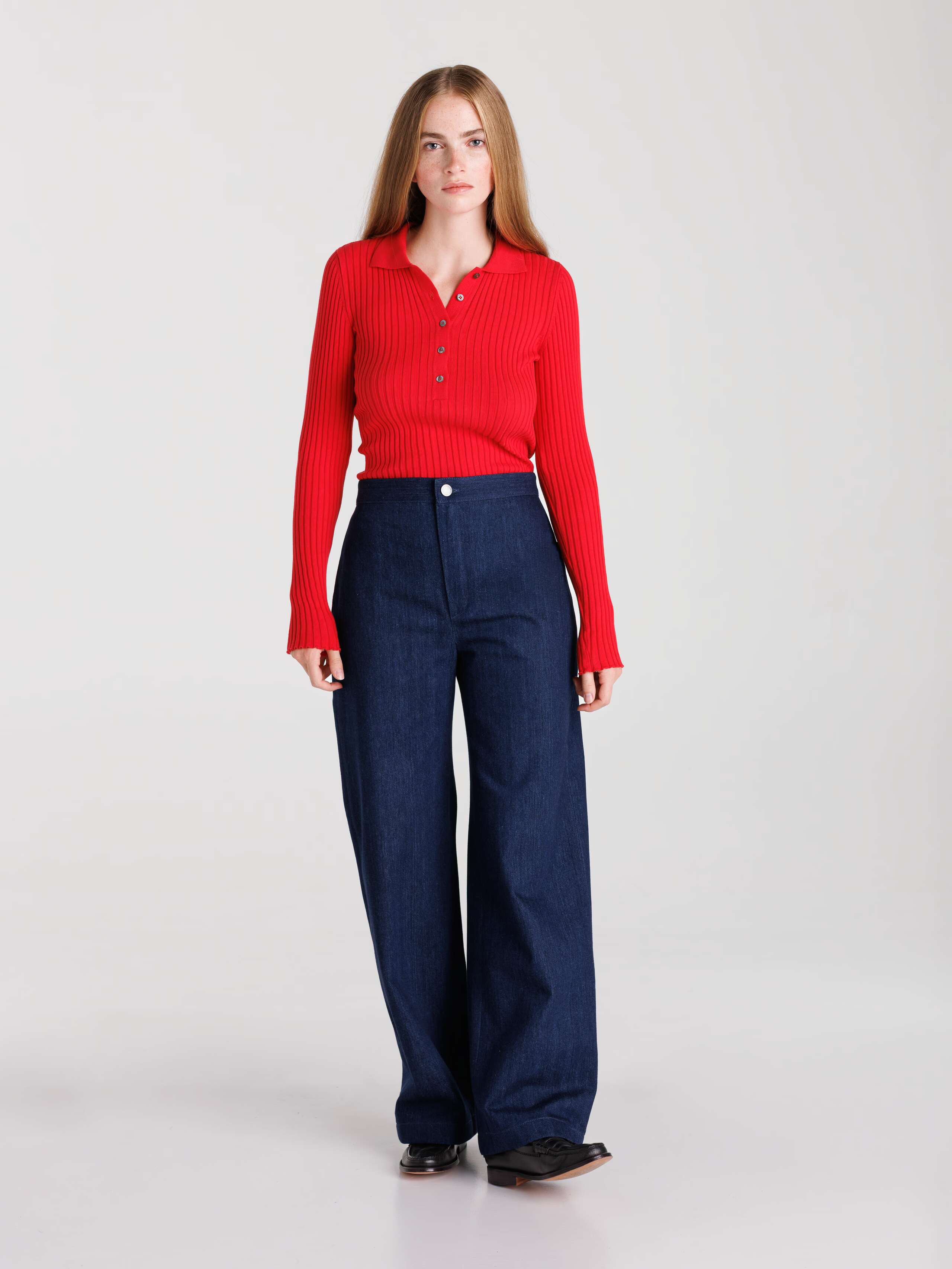 Amy trousers in indigo worn by model