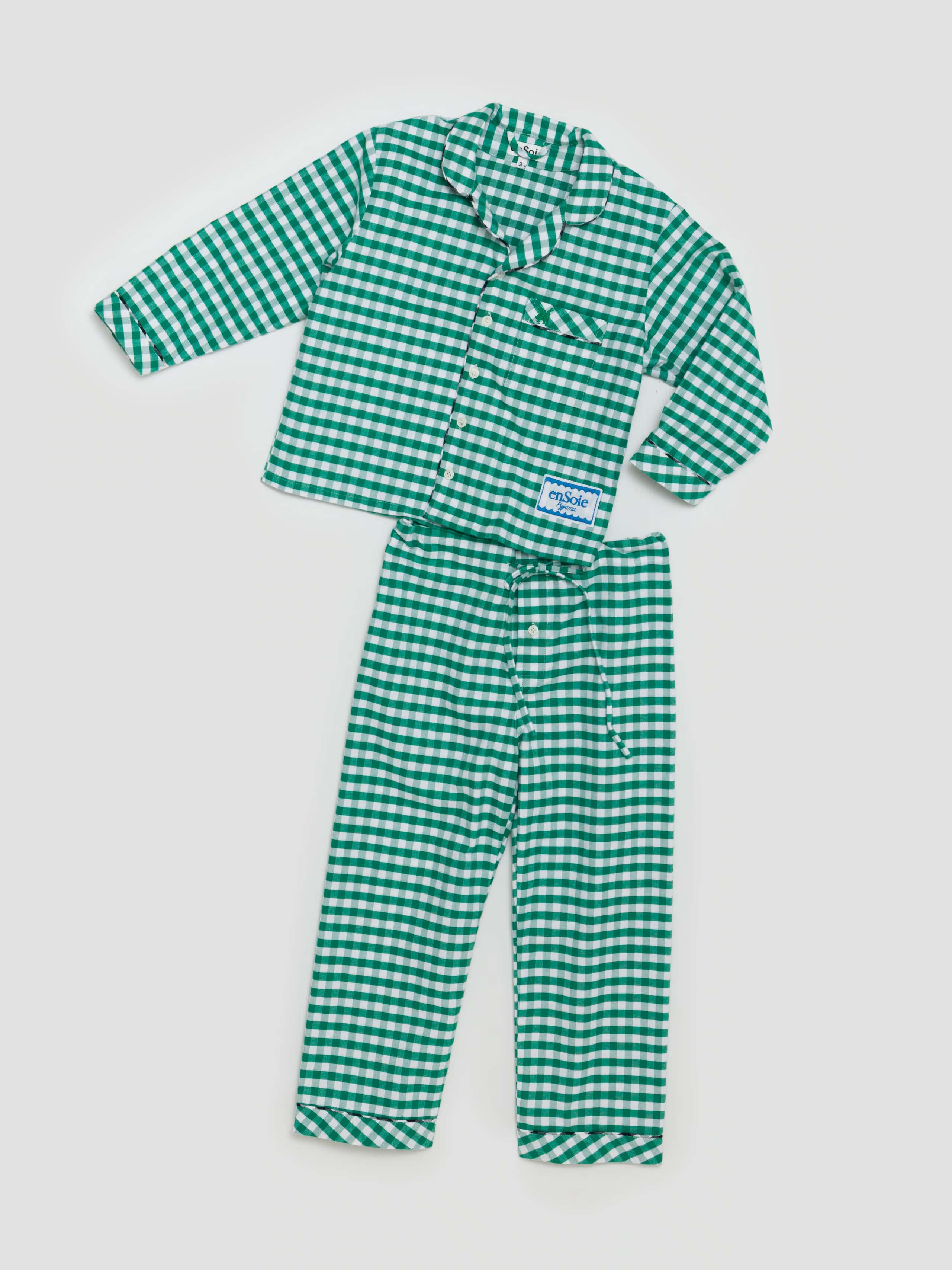 Cotton flannel vichy Pyjama for Kids in Linden Green