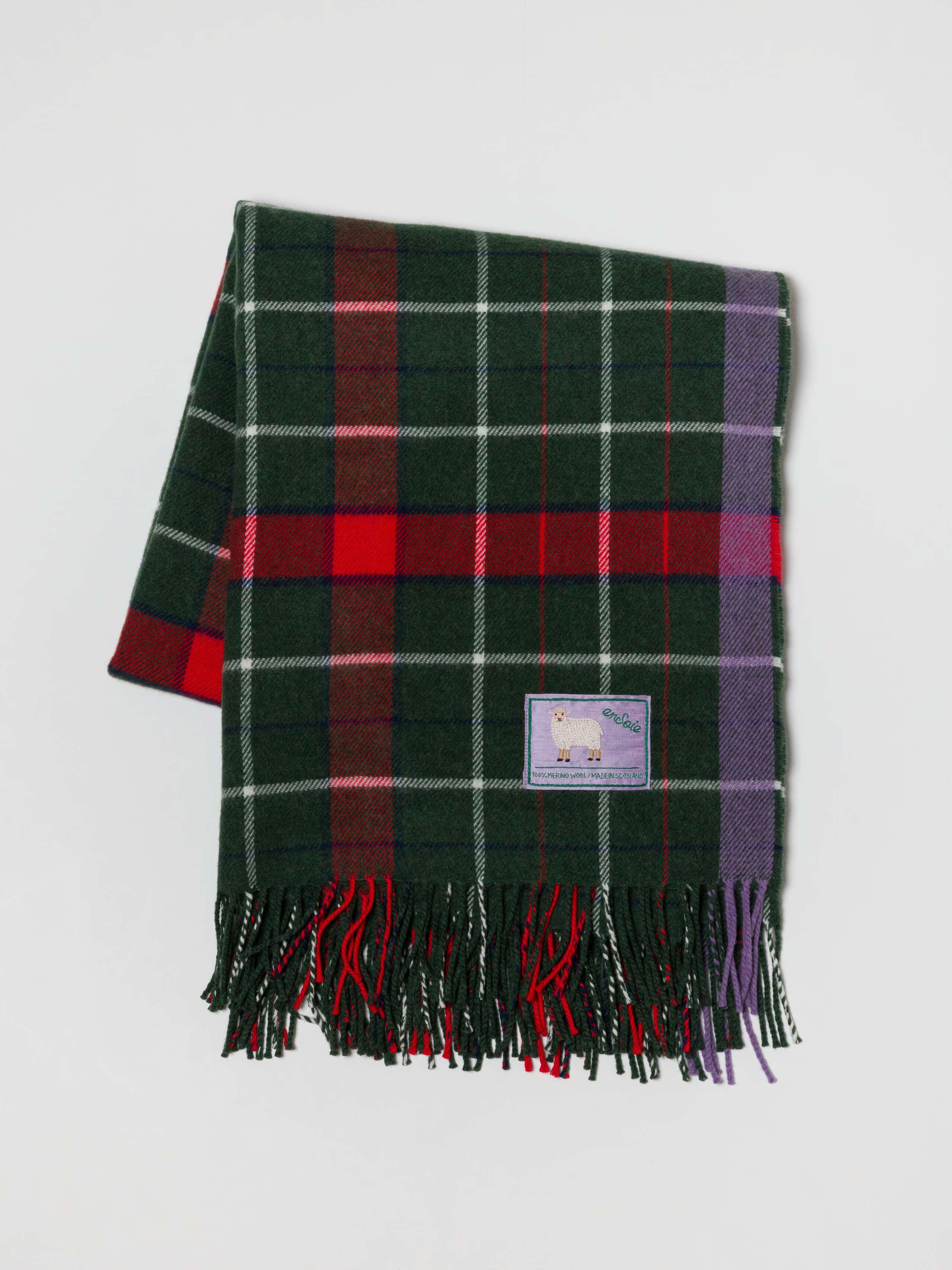 James Wool Blanket, fireside hug in green and red shades check