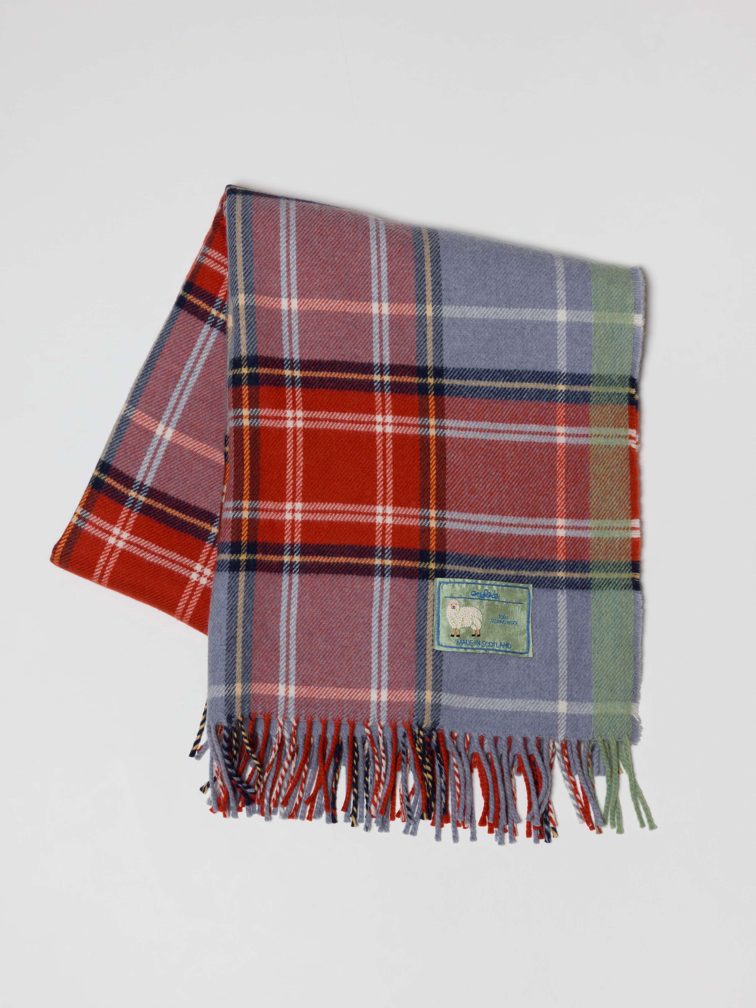James Wool Blanket, Northern Skies in light blue und orange shade check