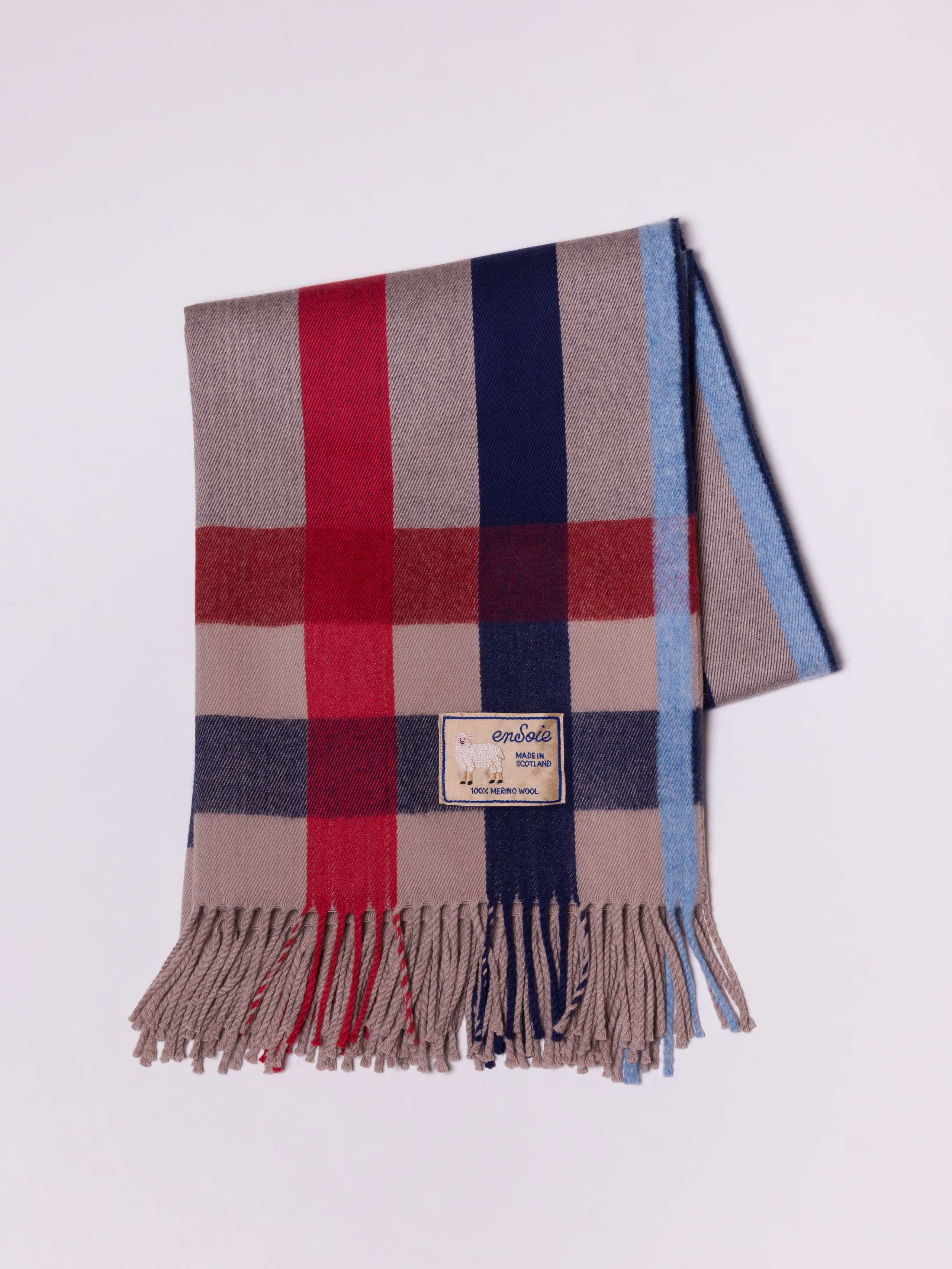 Wool Blanket,Cosy Dance in beige, red and blue shades, with two dancing rabbits motive
