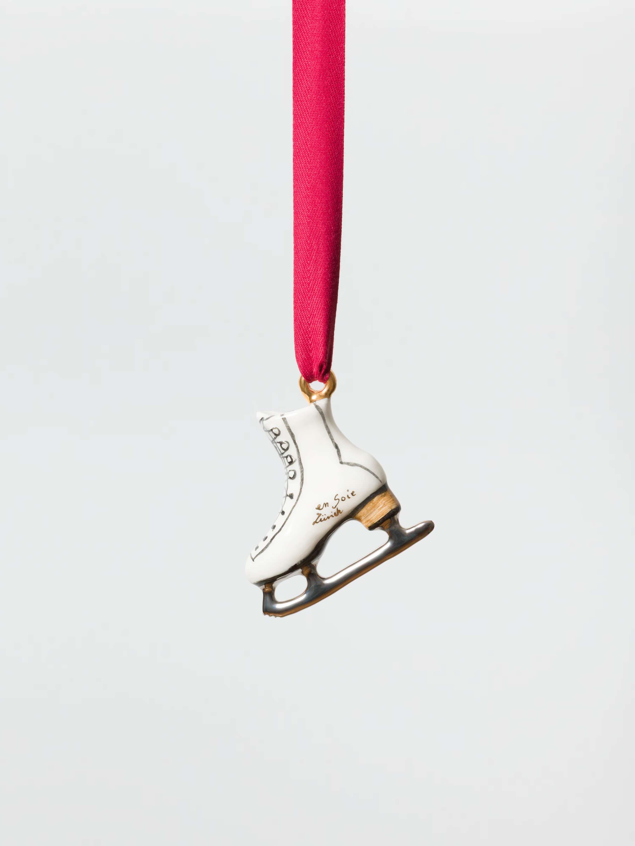 Ice Skate in white ceramic ornament