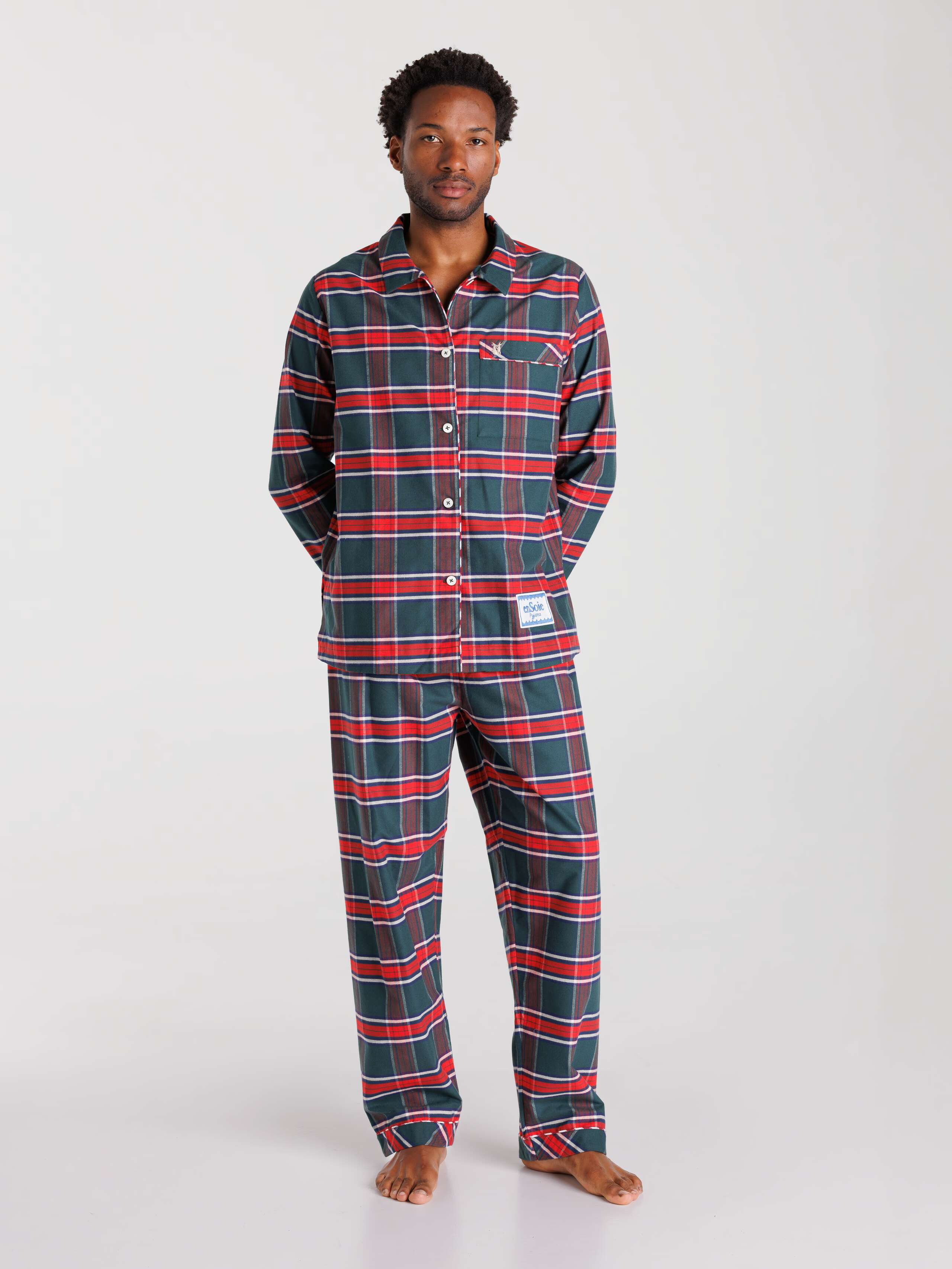 Valentie Pyjamas in Cedar Glow, cedar and red tones check