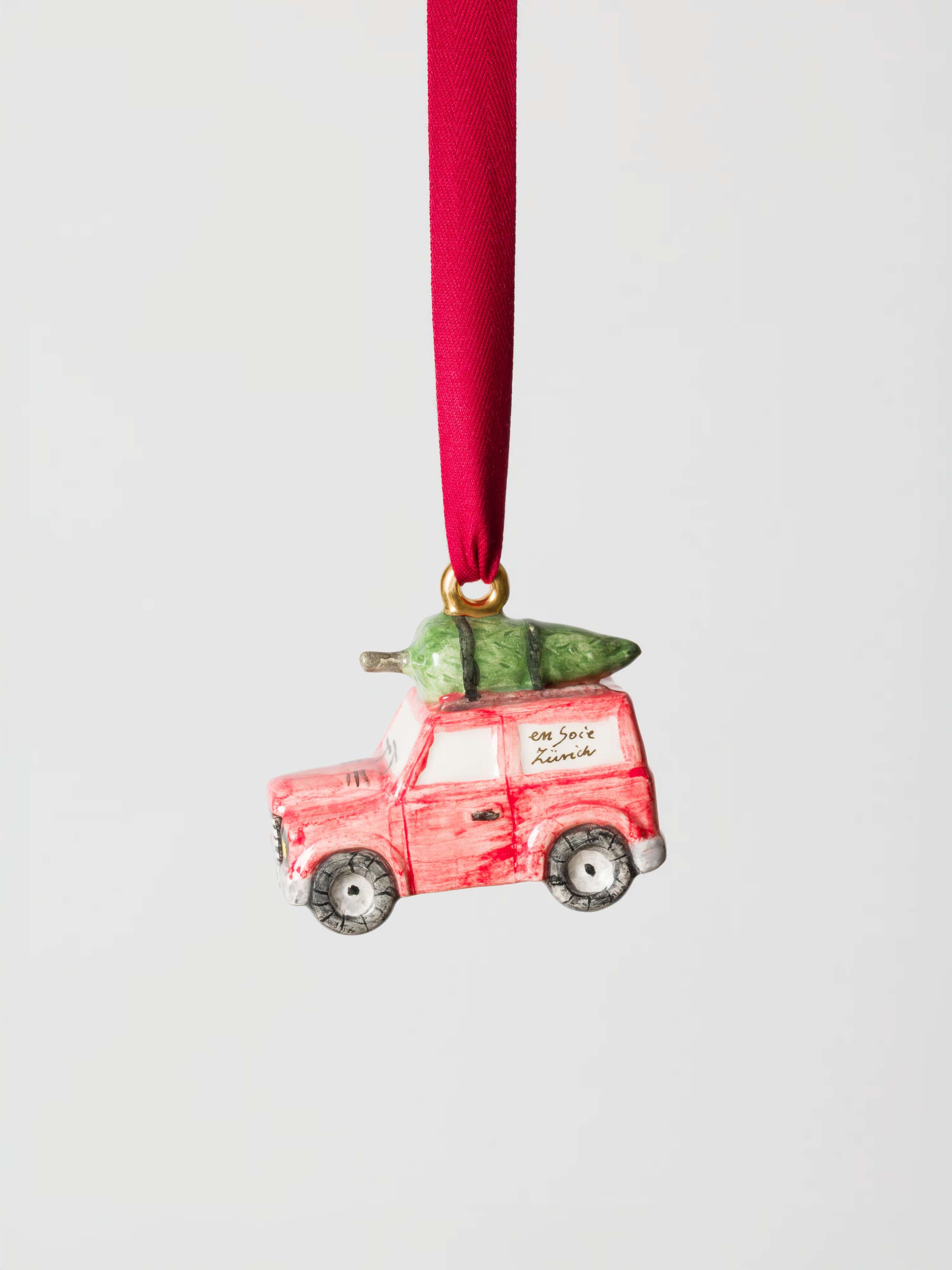 Offroader ceramic ornament in red