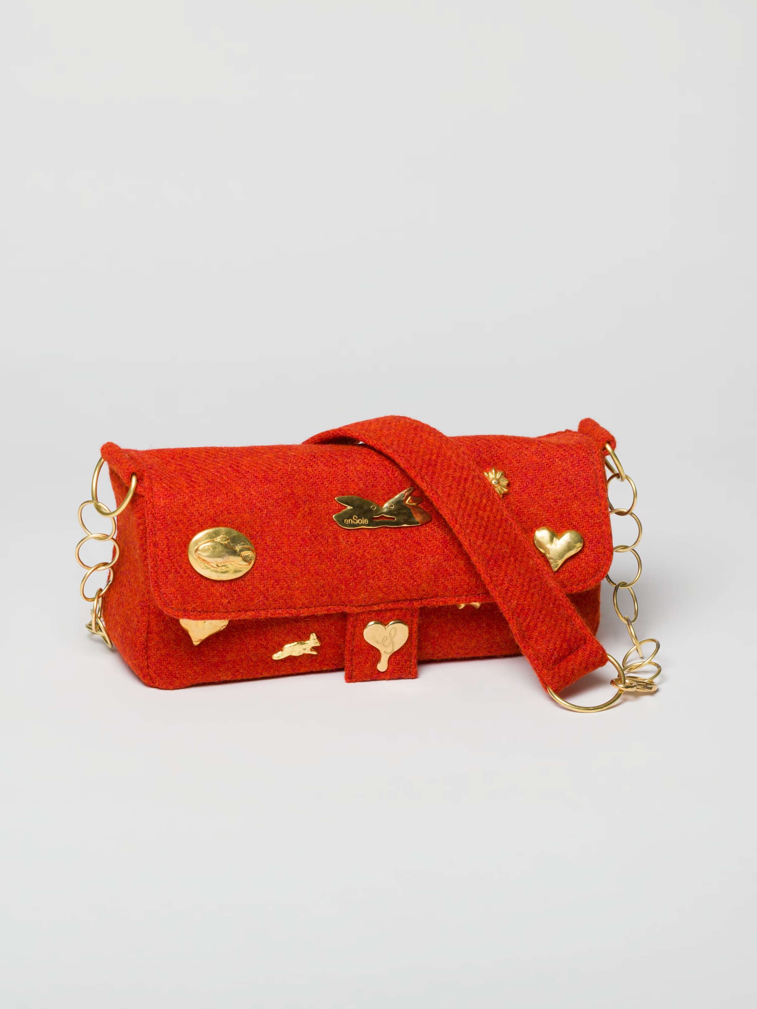 Sheri bag tweed with brass studs