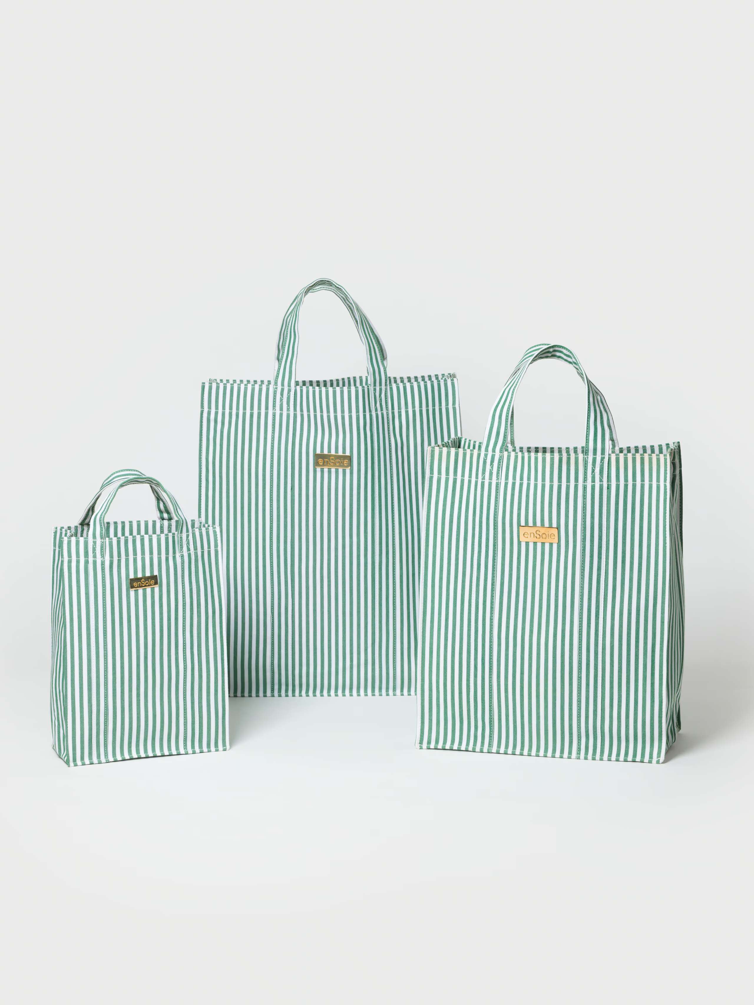 Cabas Bags linden green stripe, small, medium and large