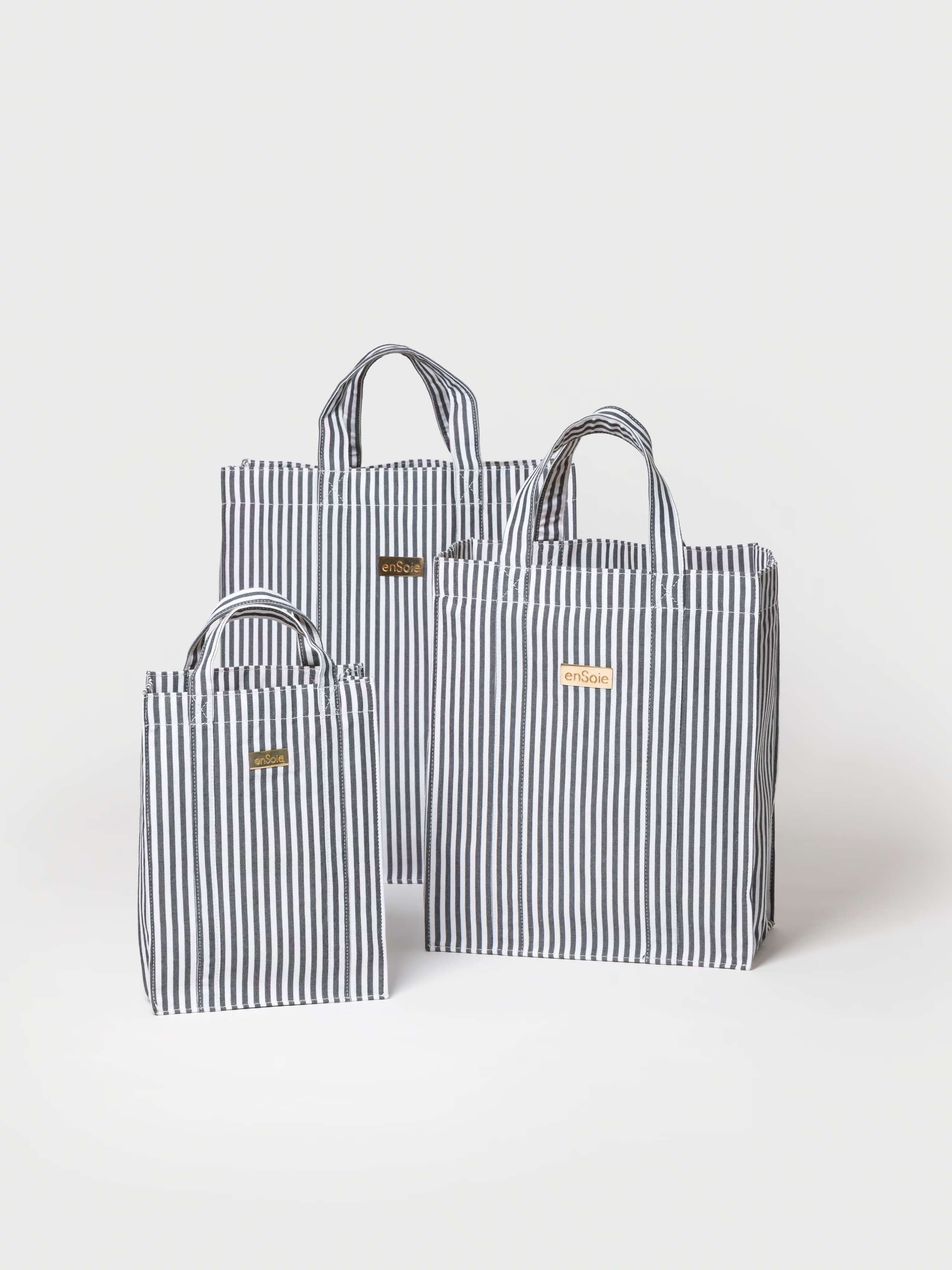 Cabas bag striped in Black, overview