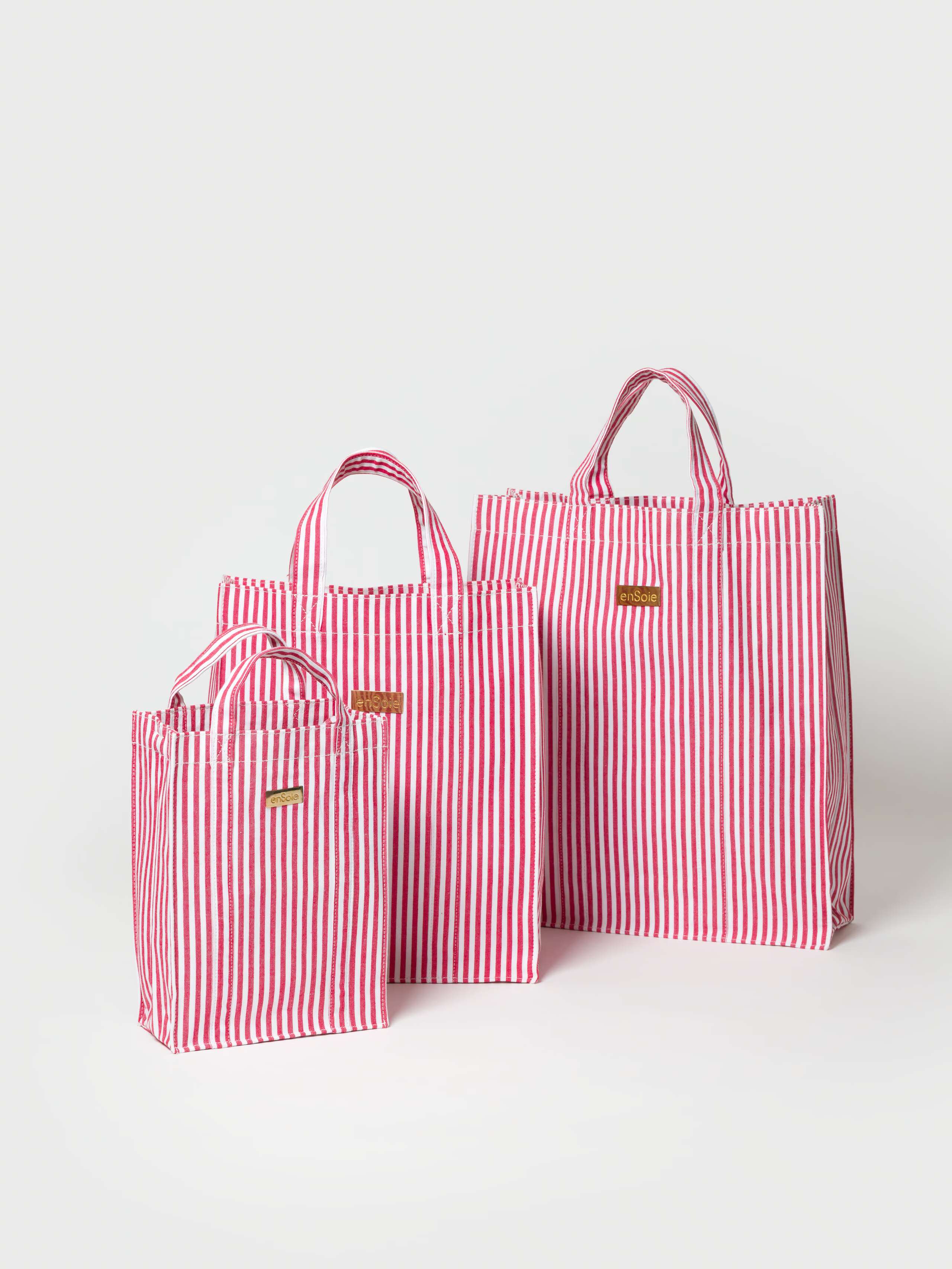Cabas bag striped in enSoie Red, overview