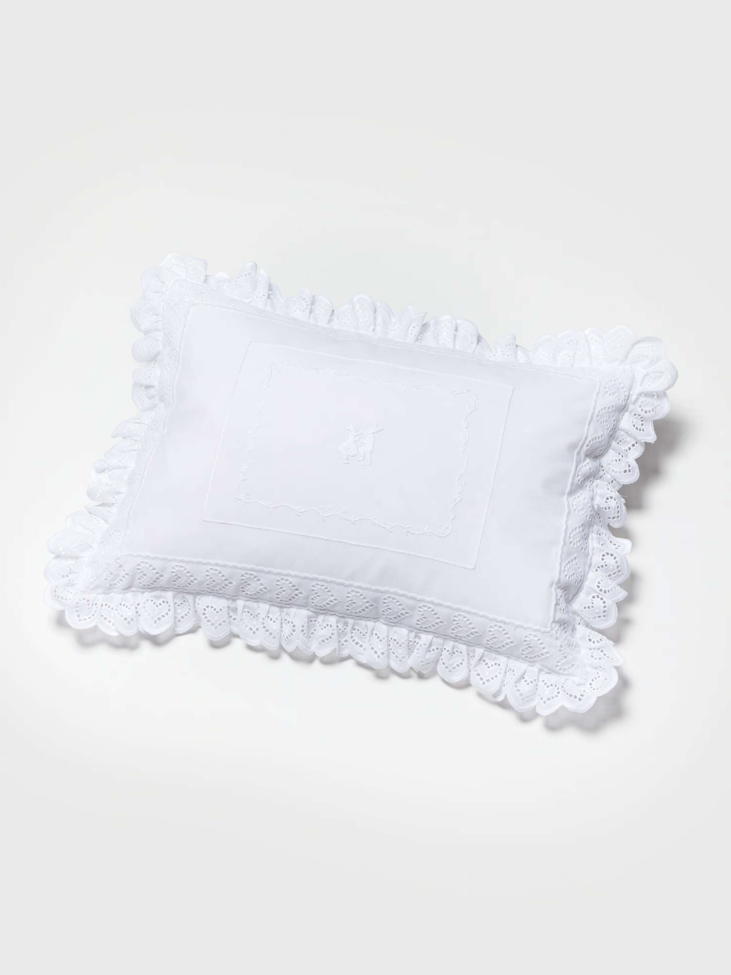 Mila Pillow with cotton lace frame 30cm x 40cm with embroidered dancing rabbits