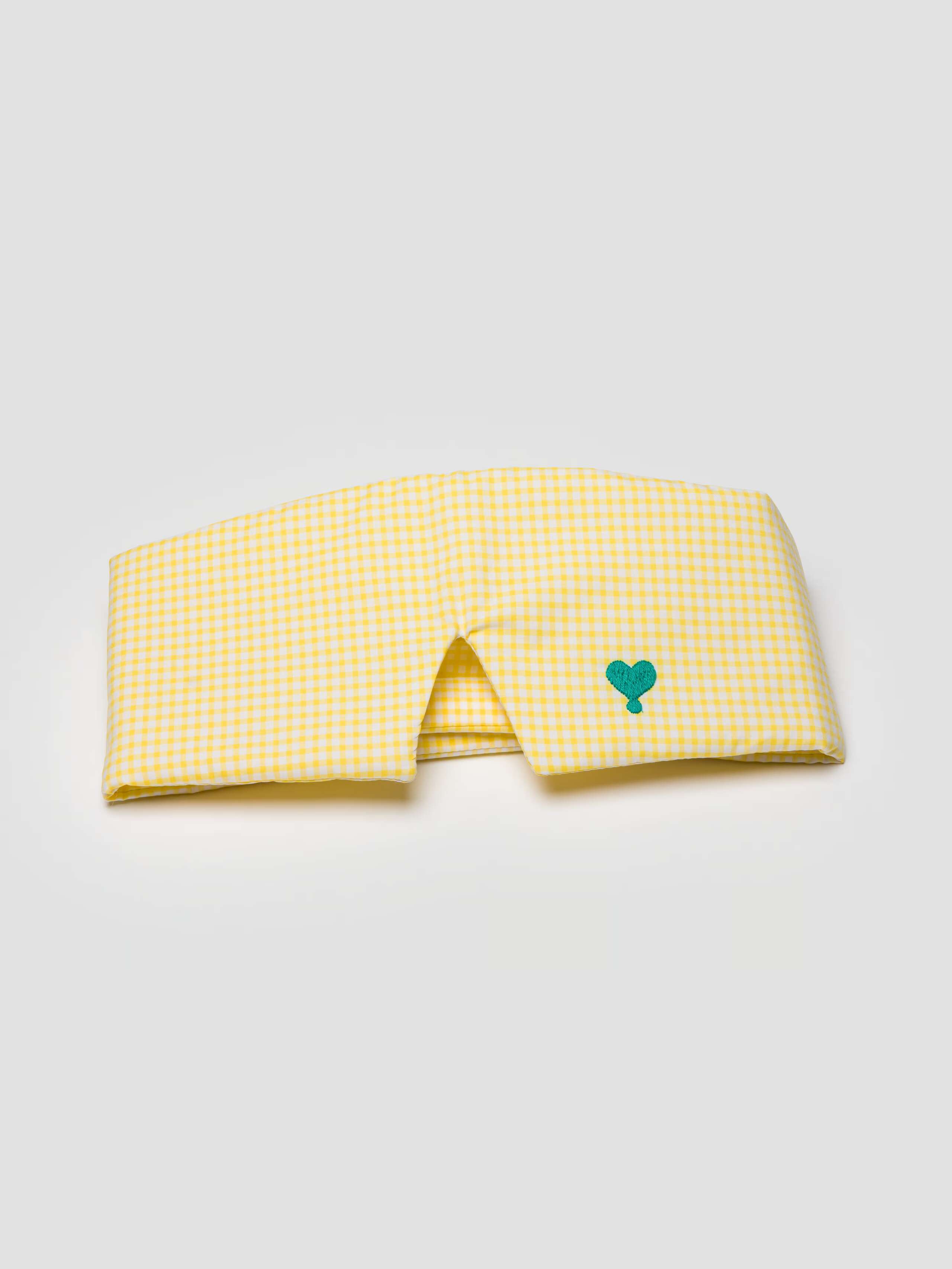 Betty sleep mask in morning yellow vichy check with vivid green embroidered enSoie heart