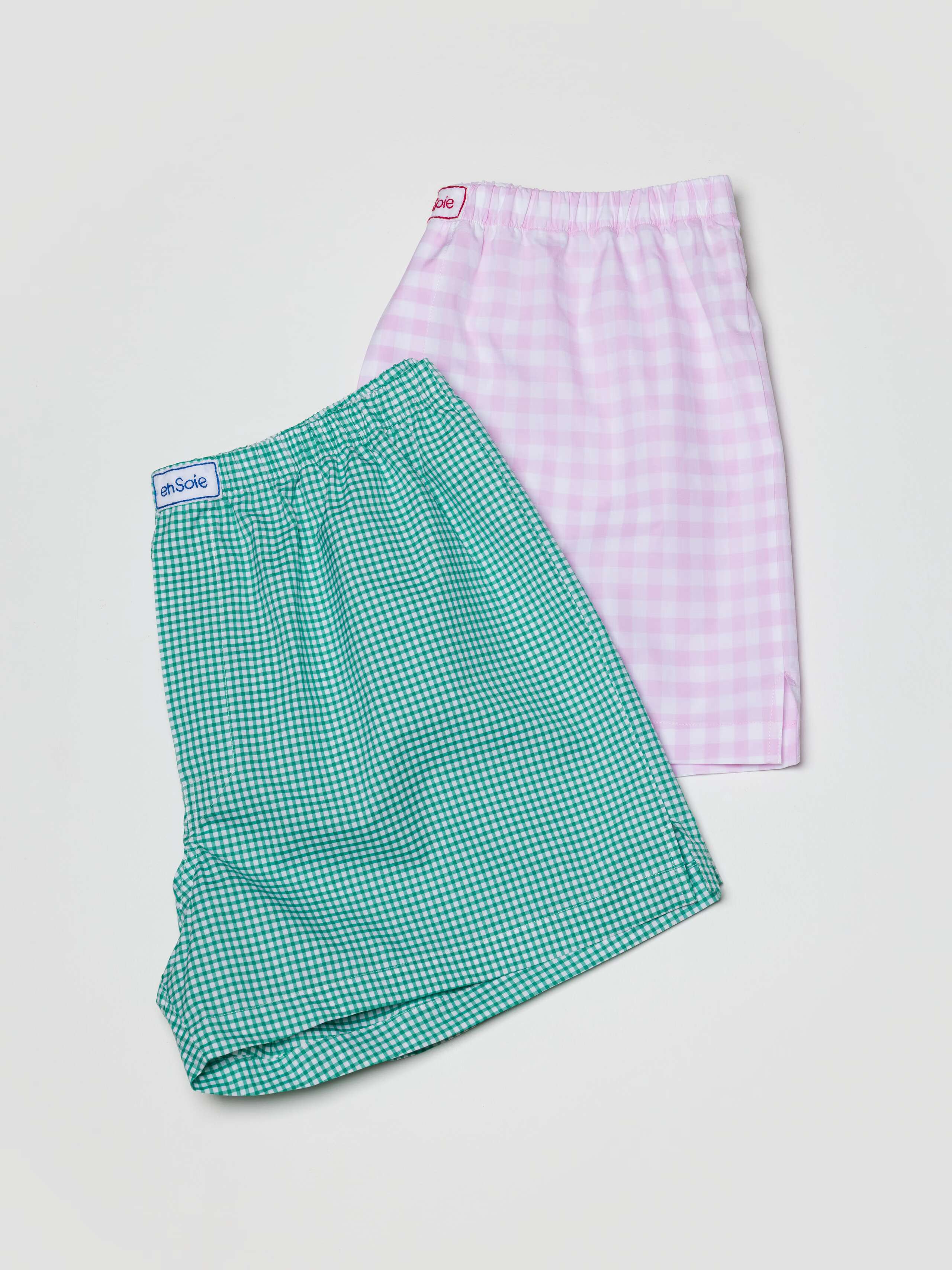Theo Boxershorts (Set of 2) in Vivid Green vichy and Evening Rose vichy