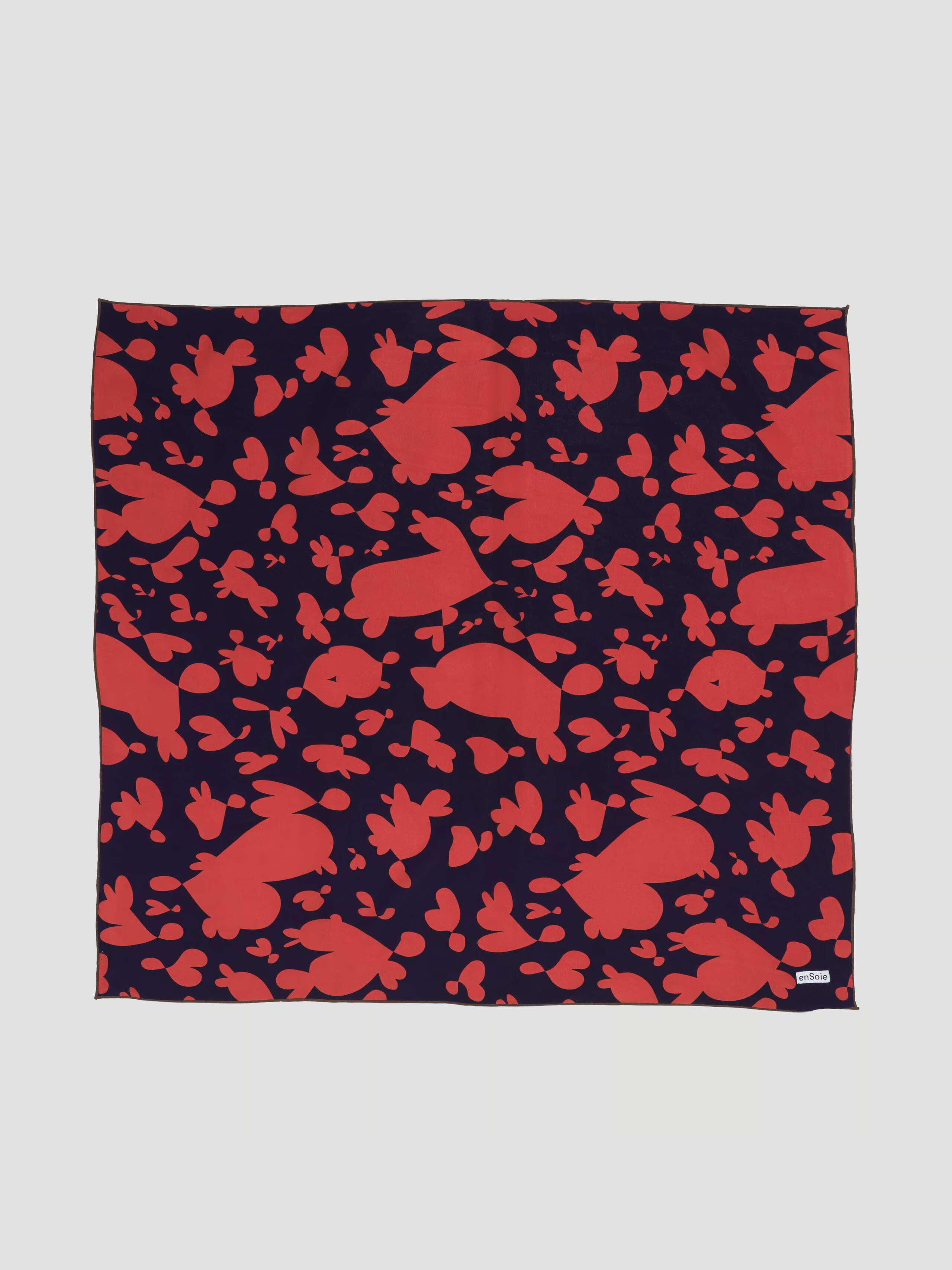 Product Shot of Inspired Hearts Crepe de Chine Foulard in navy red 