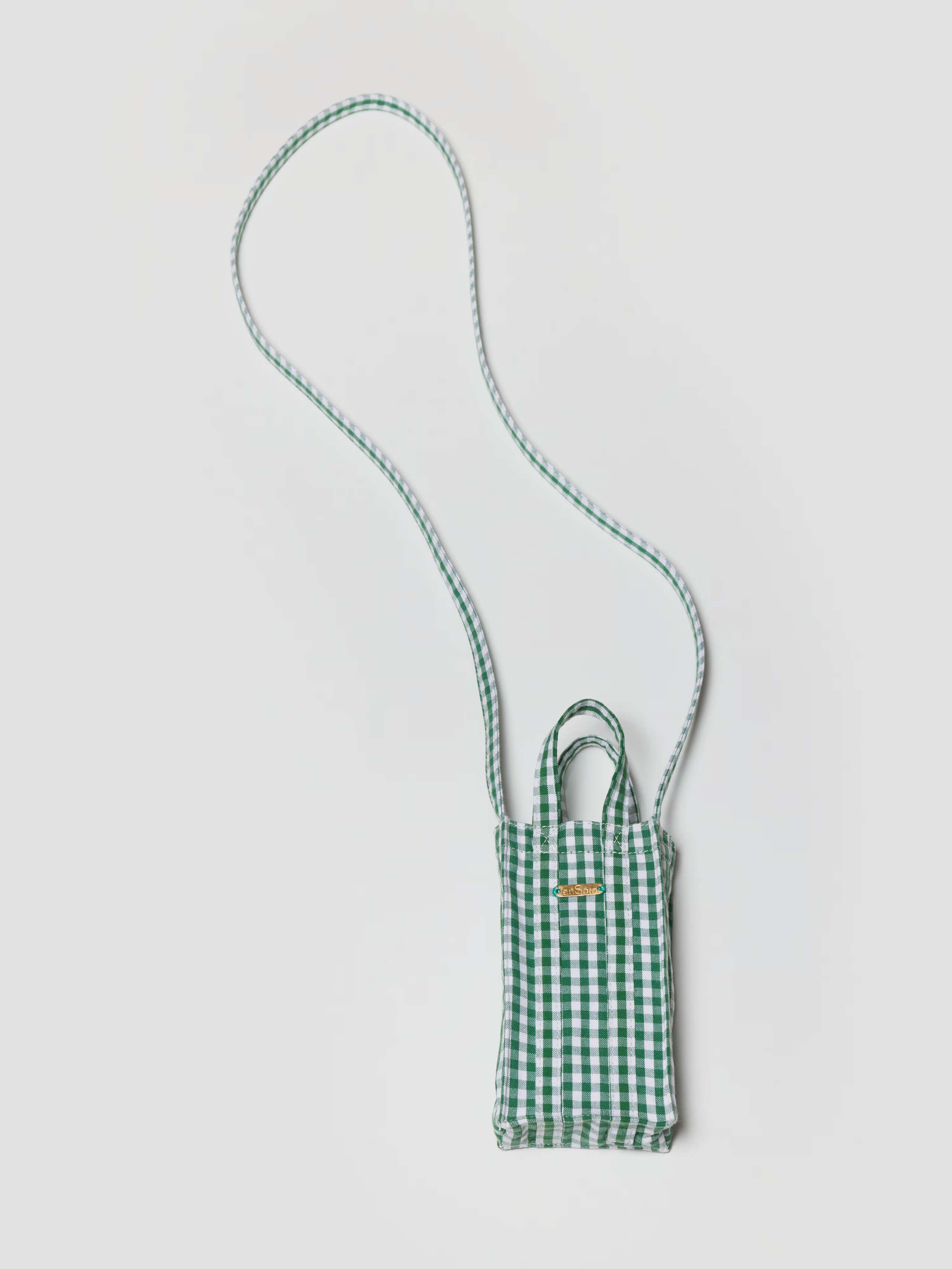 Product Shot of Cabas Phone Bag in Linden Green Vichy
