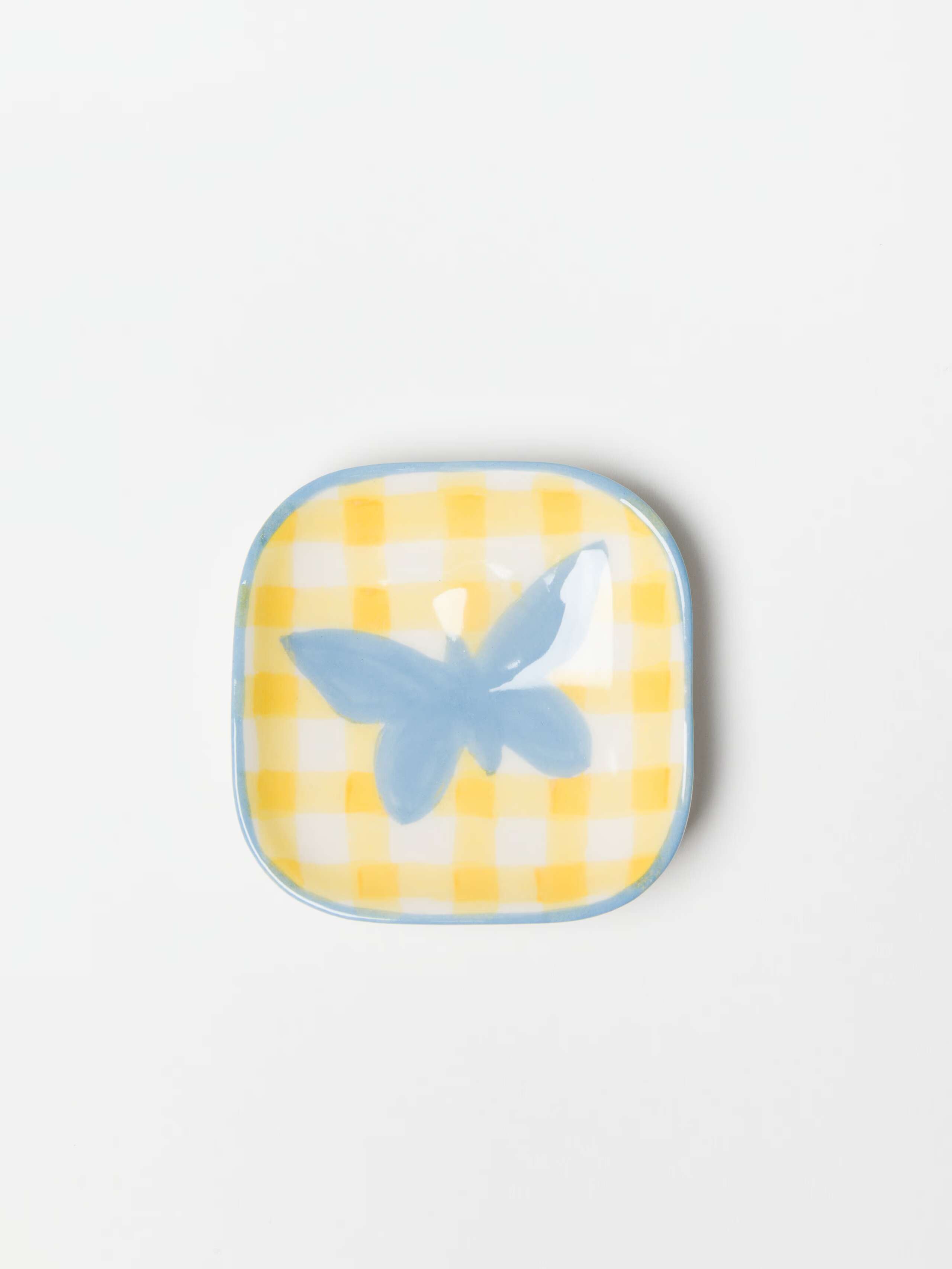 Overhead product shot of Blue Butterfly Square Bowl 
