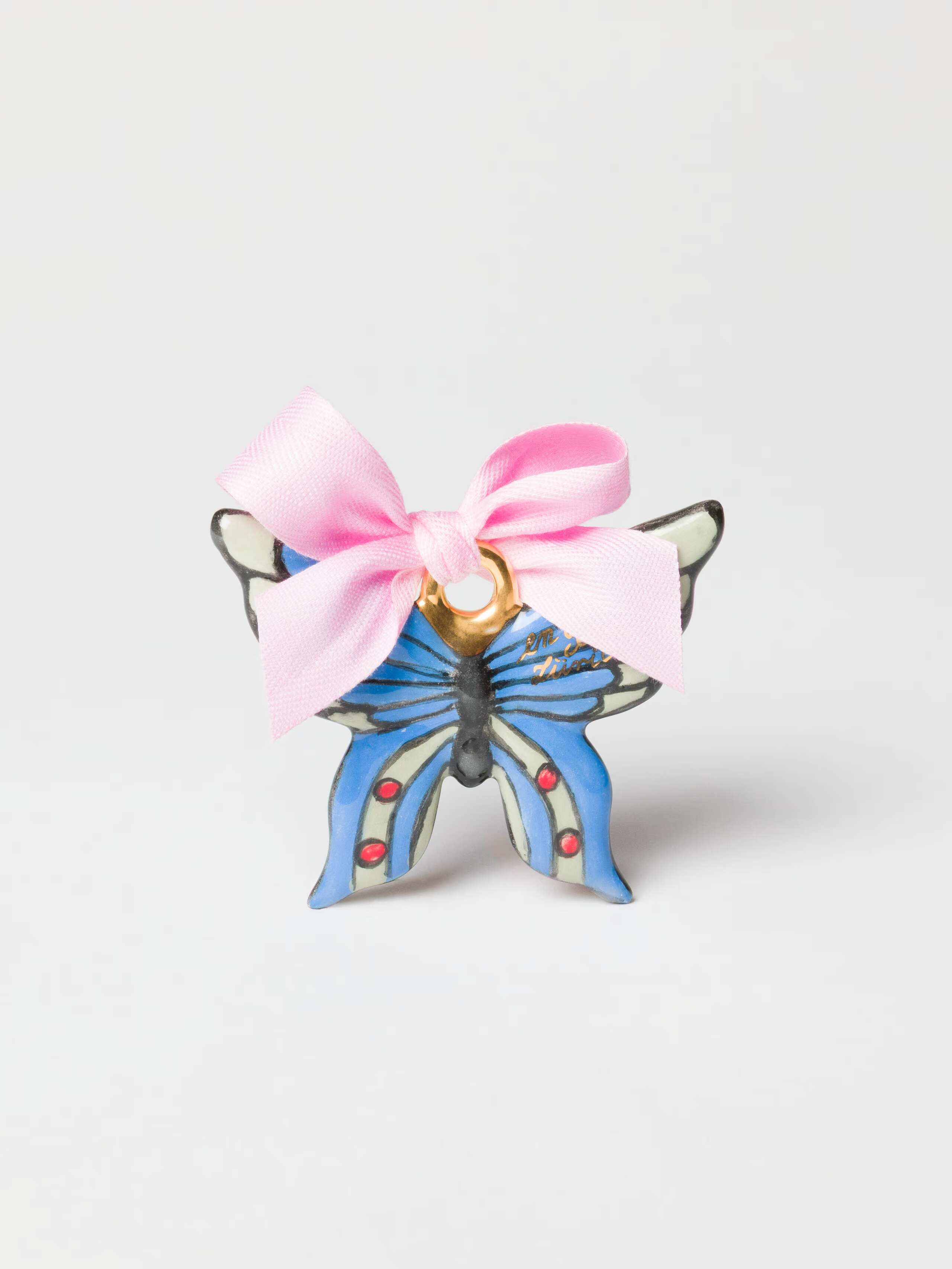 Product Shot of Blue Butterfly Ornament with Pink Bow