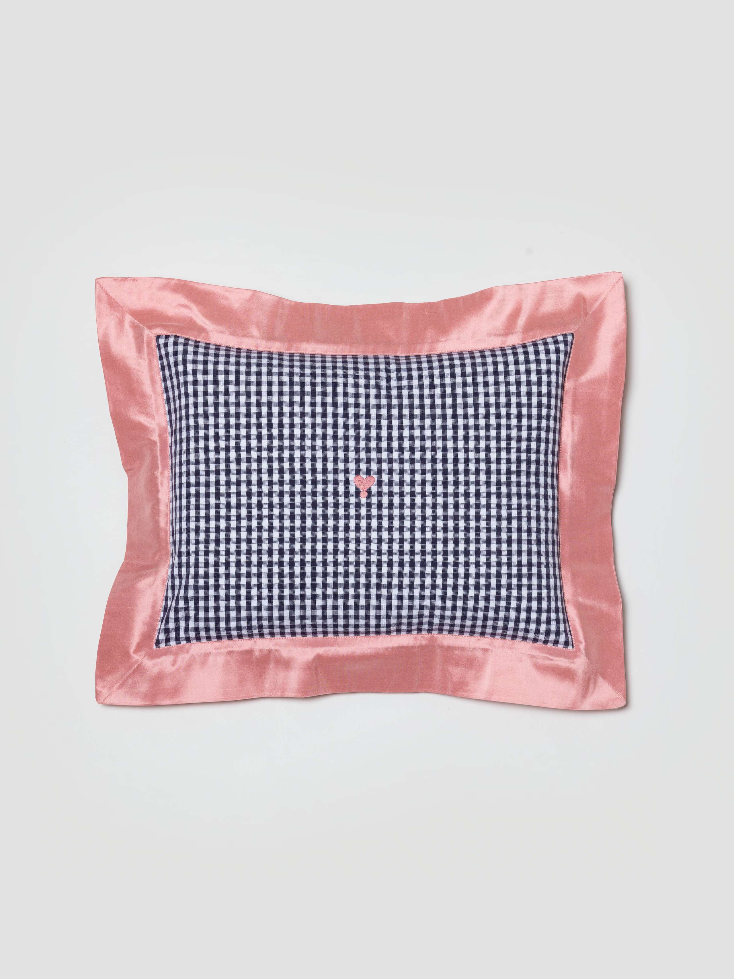 Milo pillow cover in Zurich Navy vichy with rose doupion frame