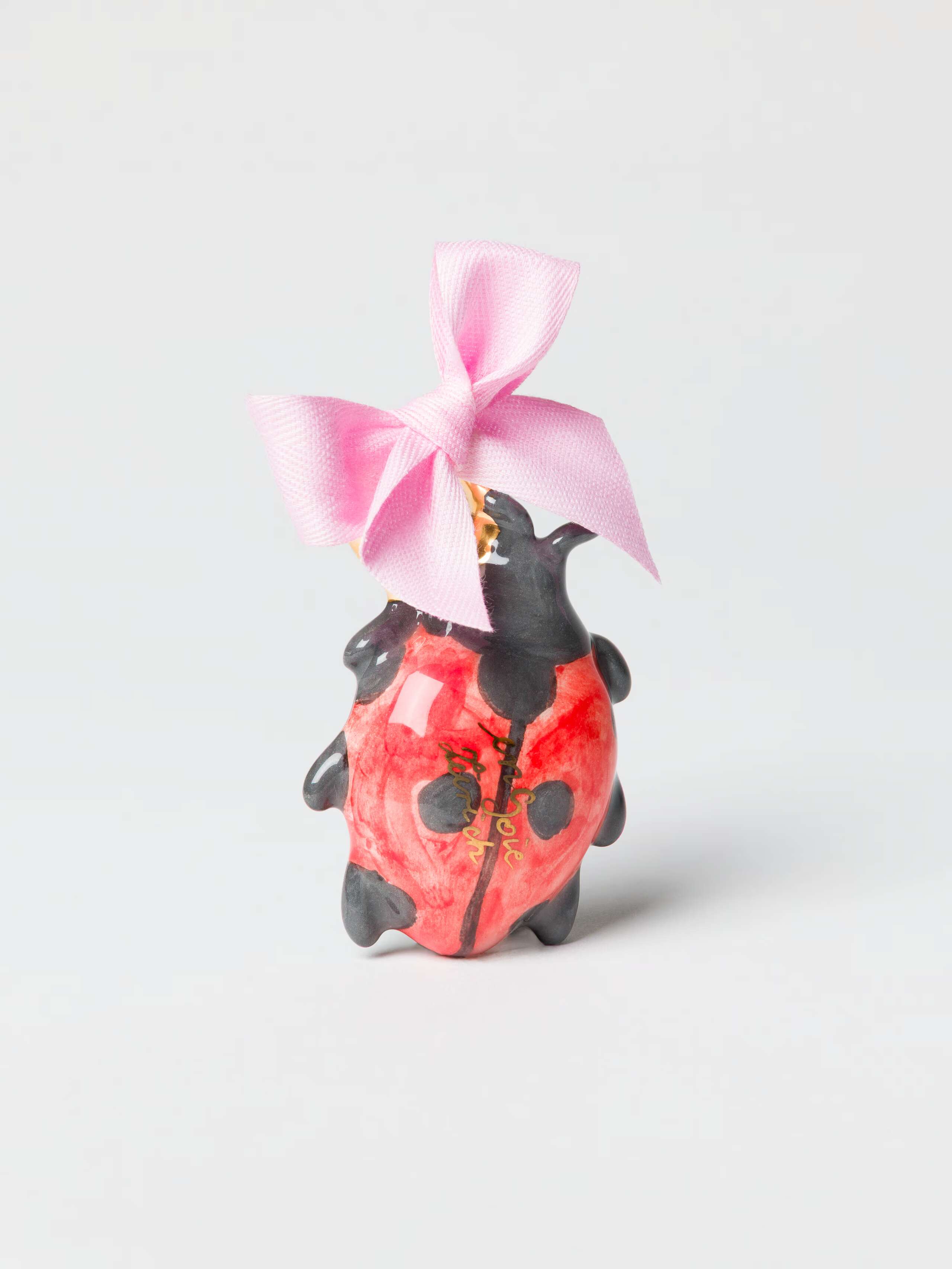Product Shot of Ladybug  Ornament with Pink Cotton Bow 