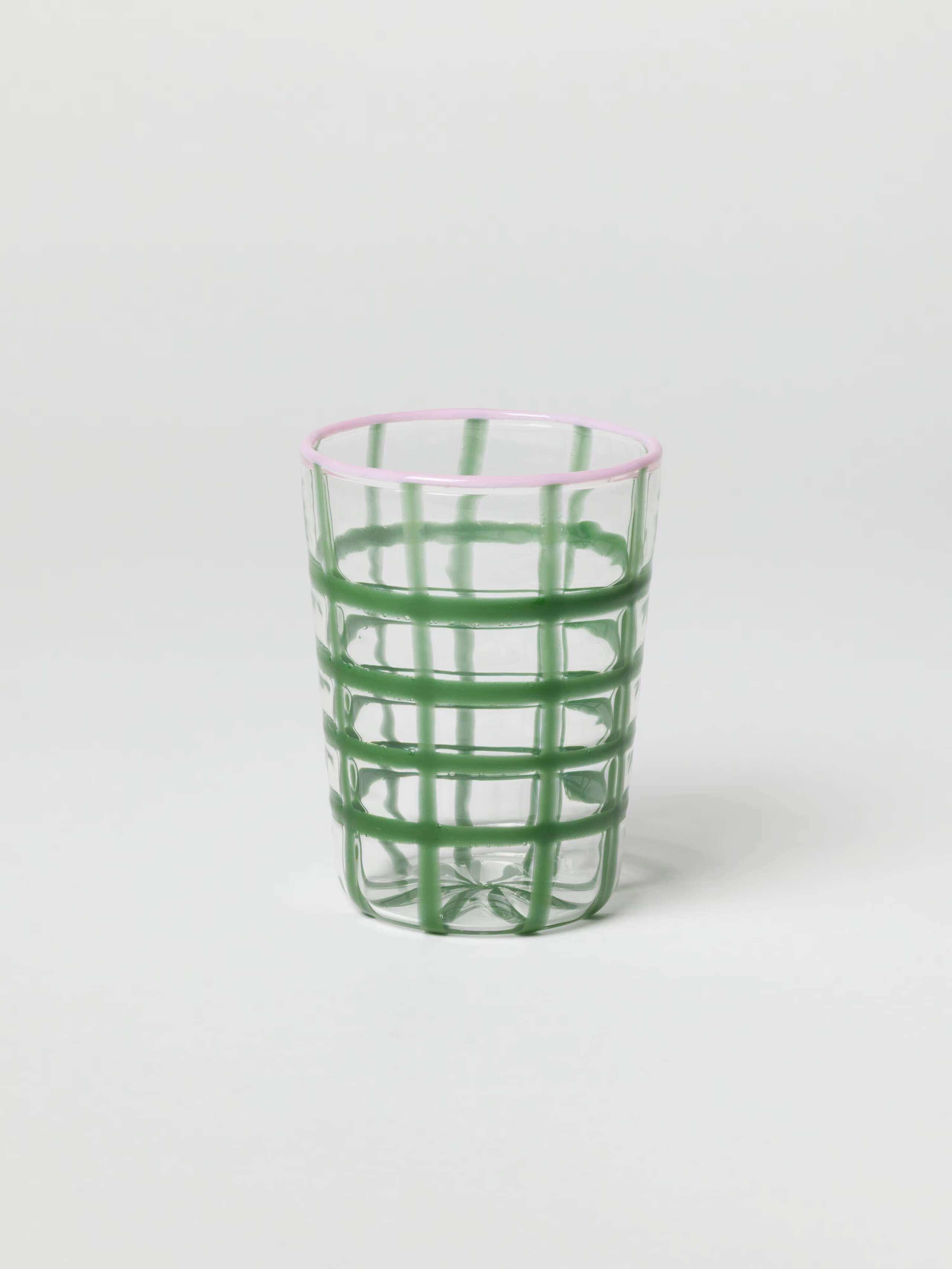 Glass Cup, Linden Green with Candy Pink rim