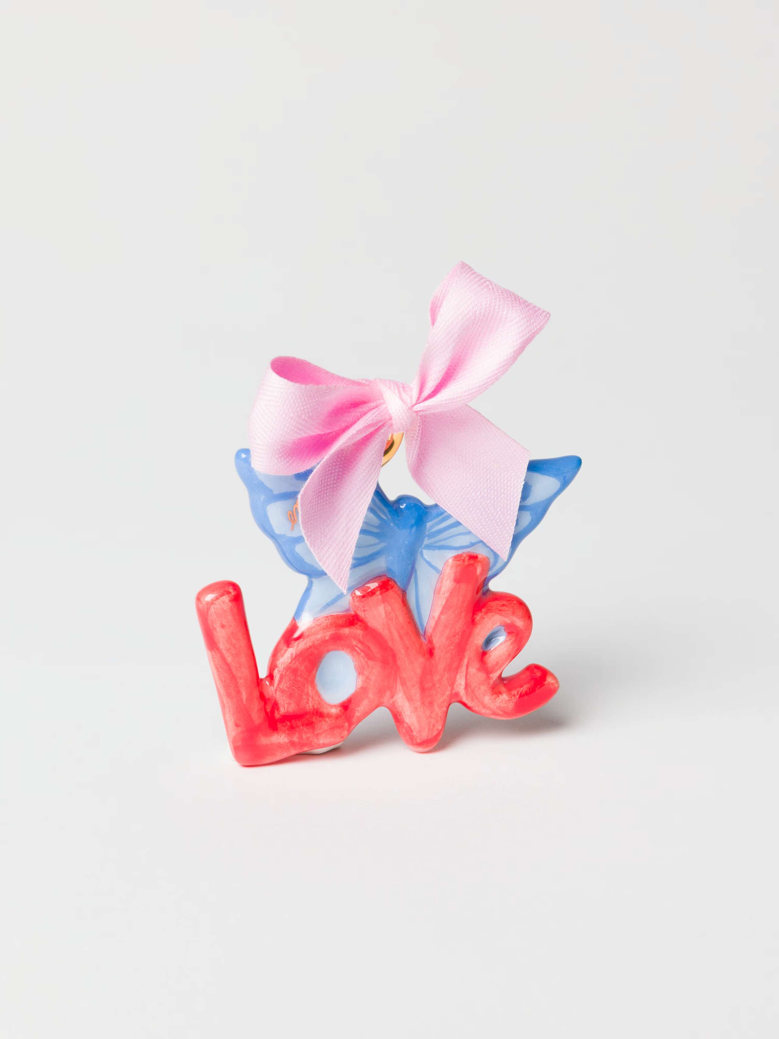 Product shot of Love with Butterfly Ornament with Pink Cotton Bow 