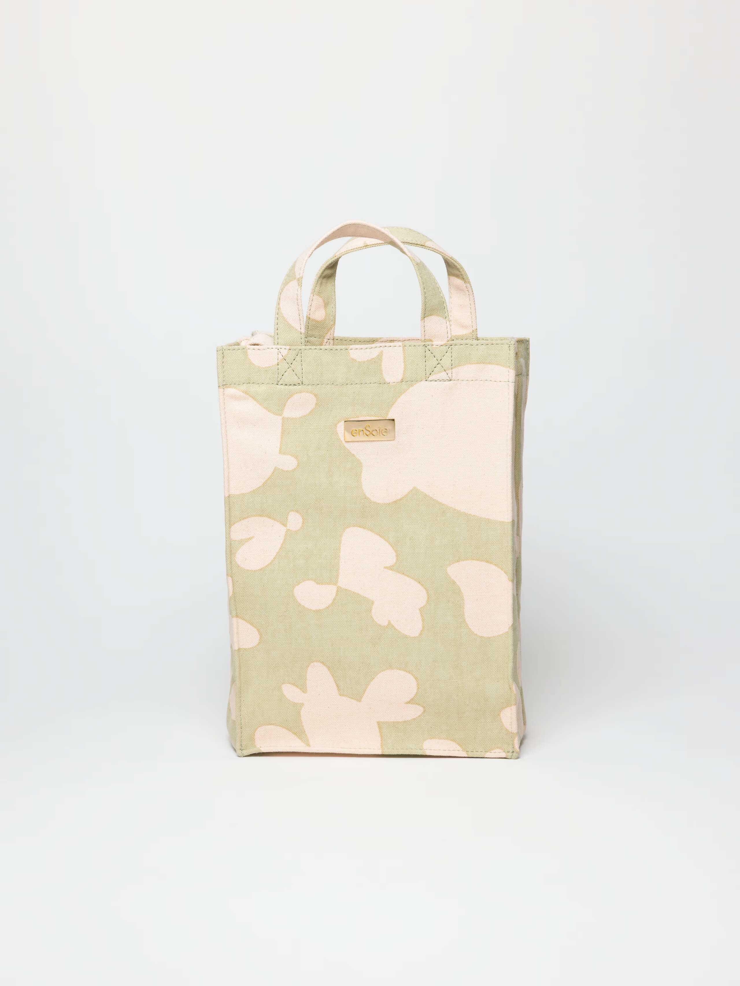 Product shot of S Inspired Hearts Cabas bag in Taupe with Pink 