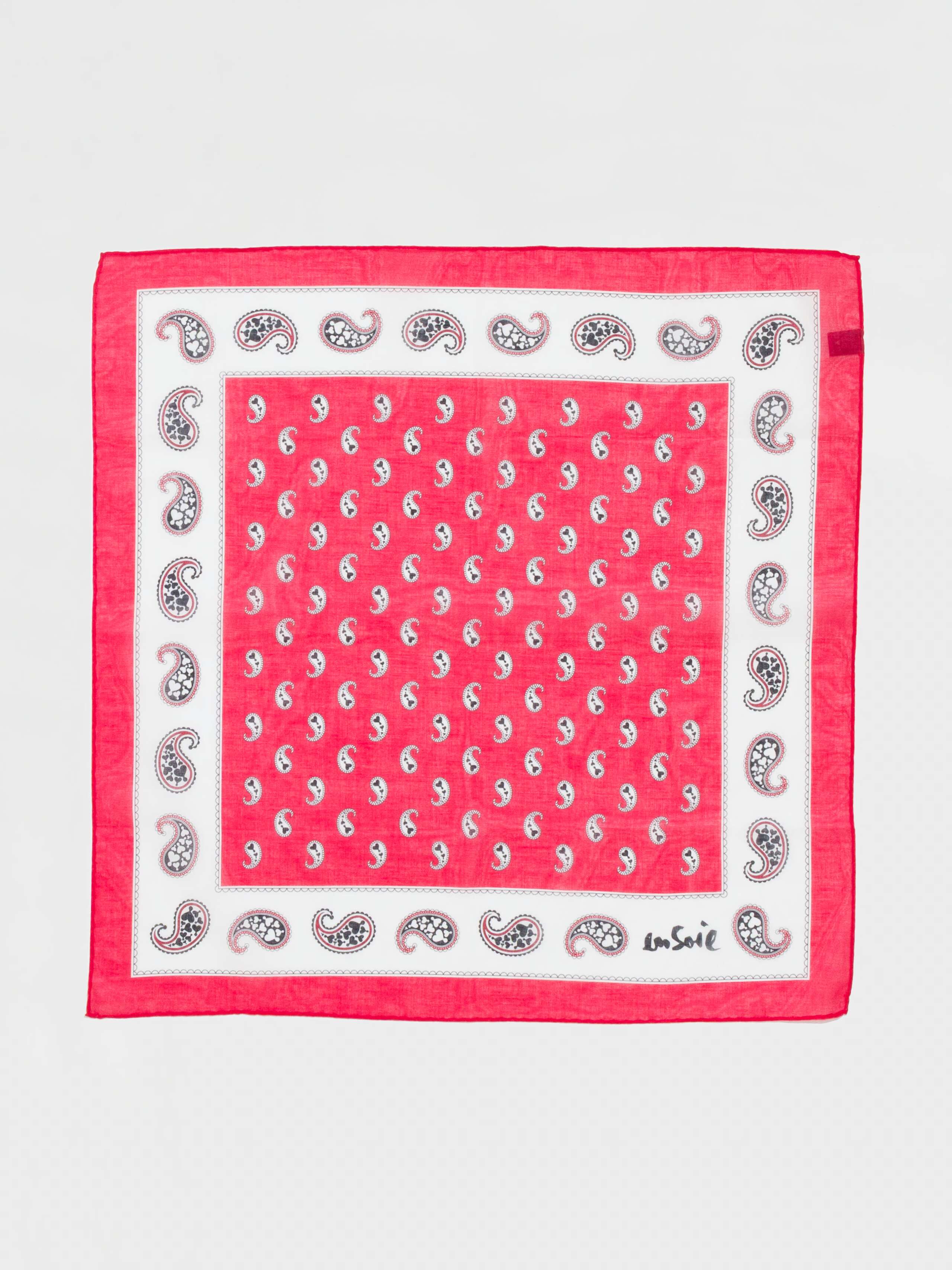 Product Shot of Carre Foulard Paisley Print in Magenta