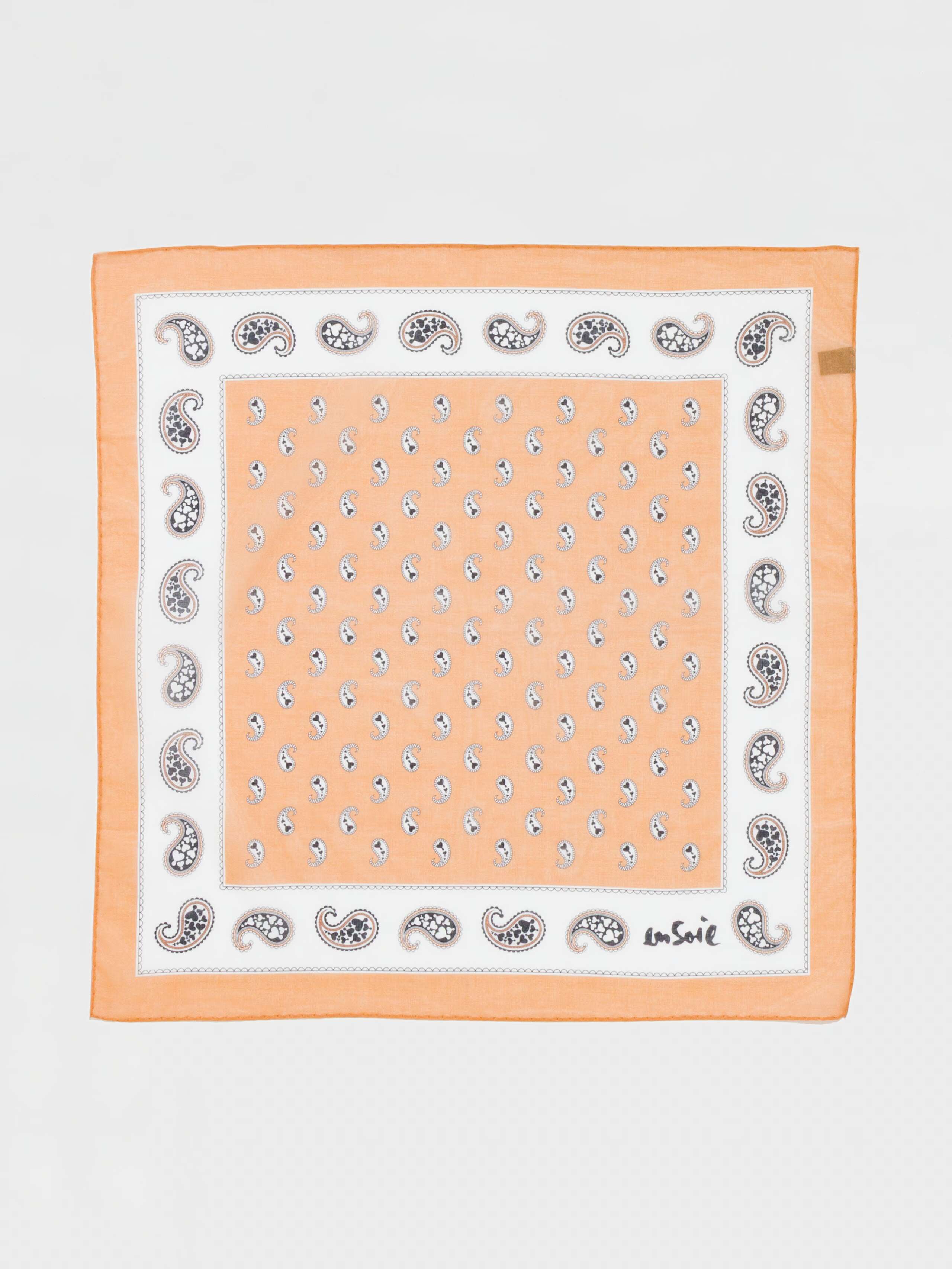 Product Shot of Carre Foulard Paisley Print in Peach