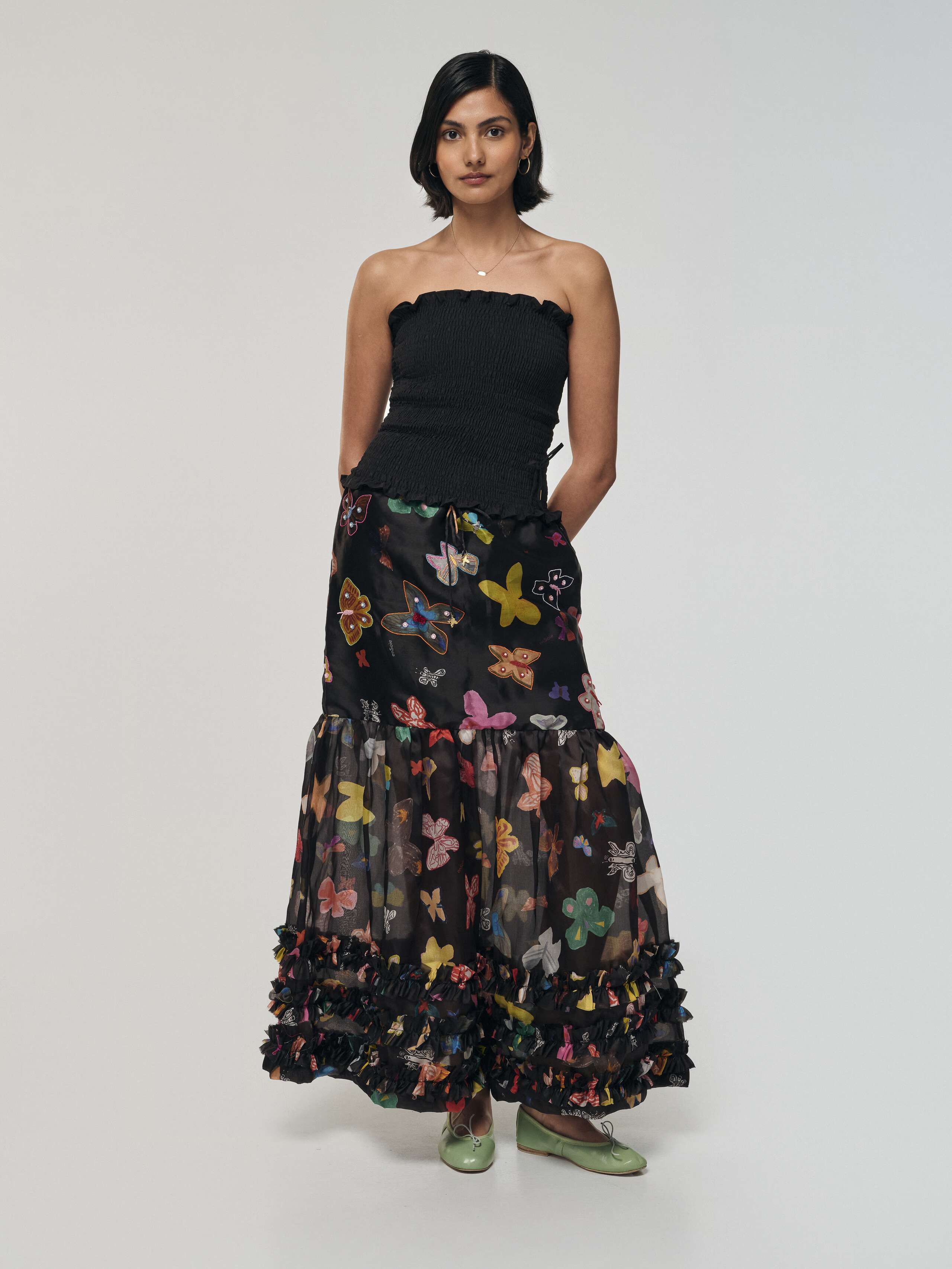 Front Shot of Ash Skirt in Butterfly Print 