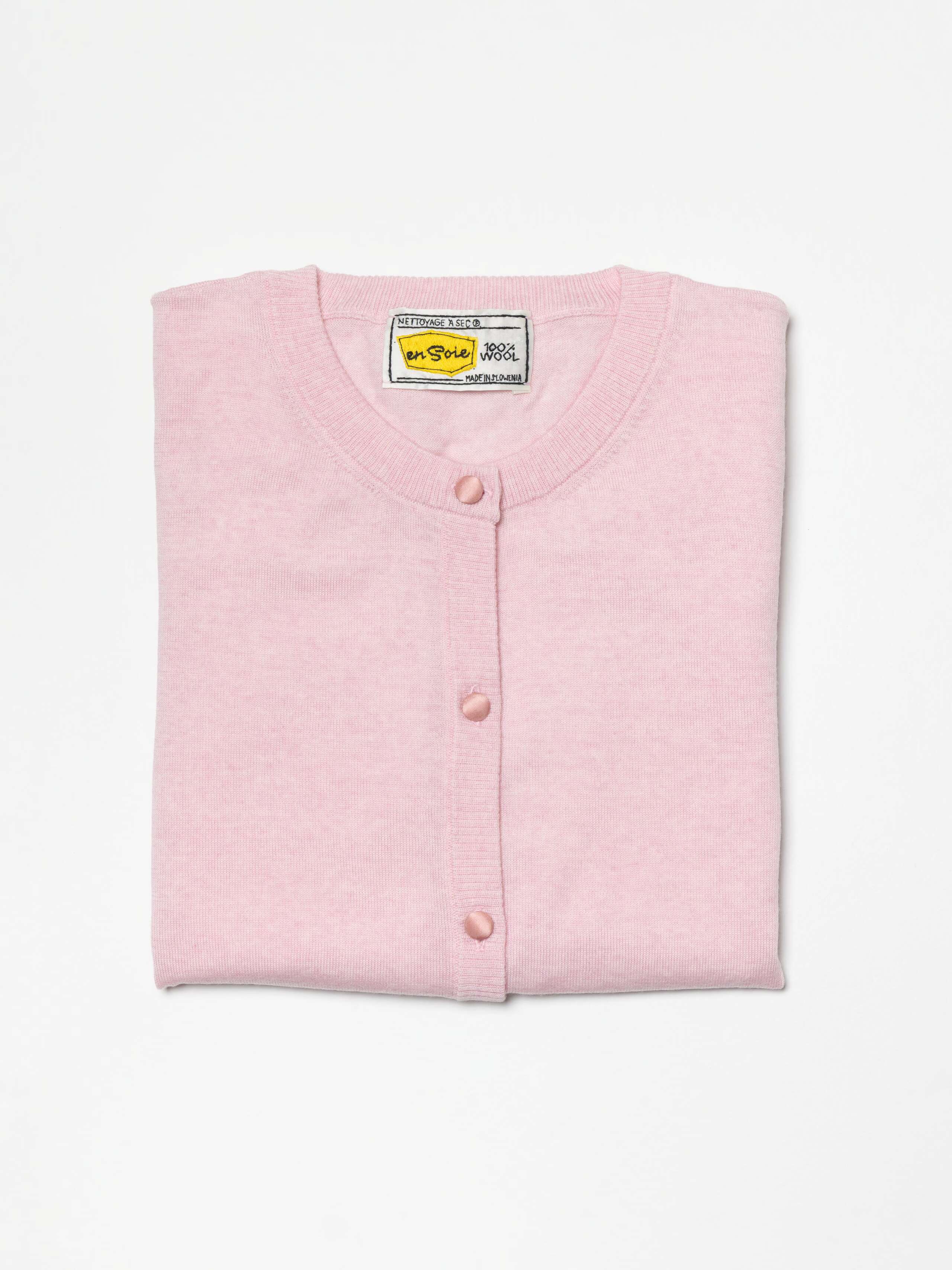 Product Shot of folded Bea cardigan in Fleur Rose