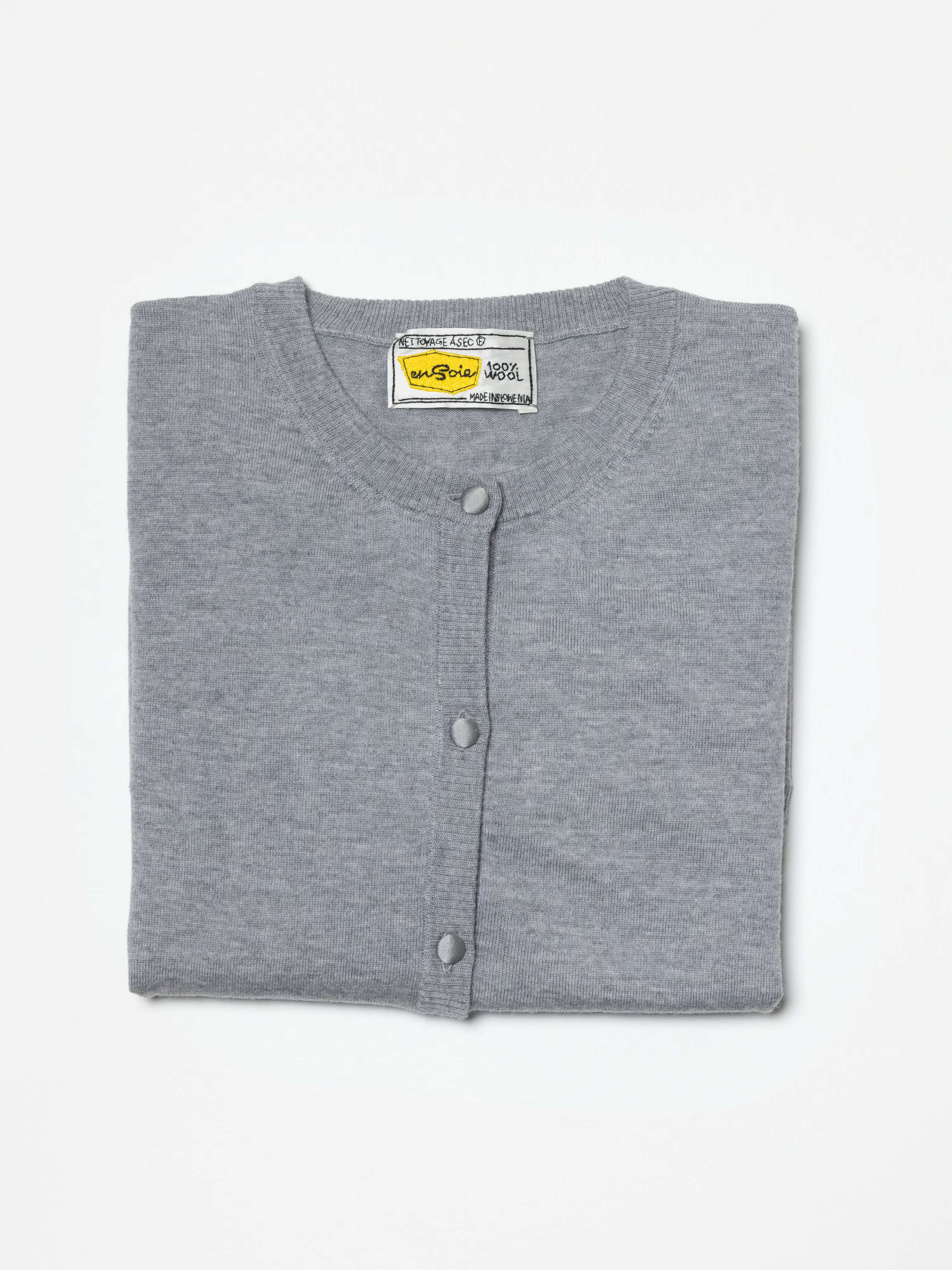 Product Shot of folded Bea cardigan in Grey