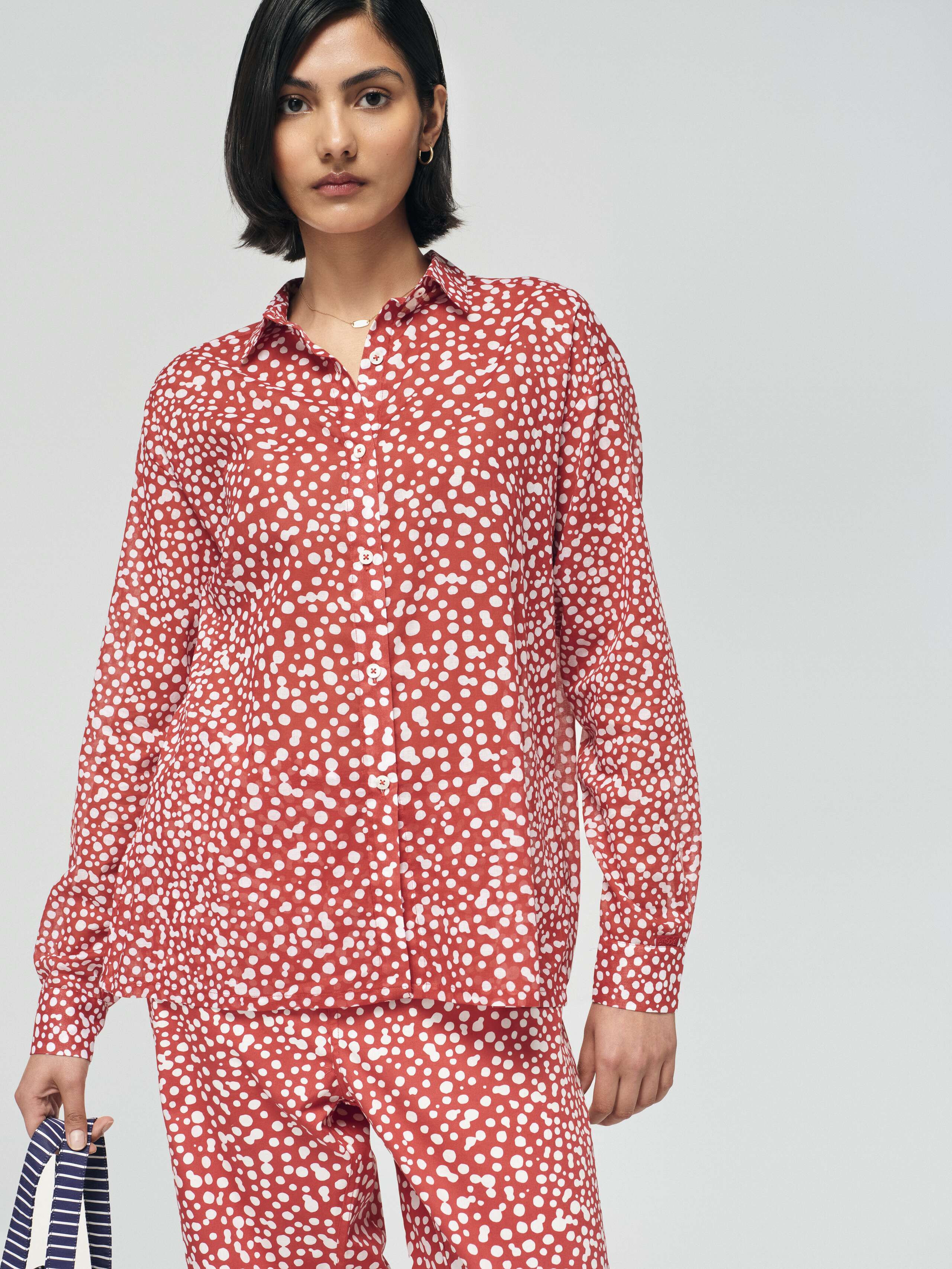 Francesca blouse in cotton voile, red dot print
