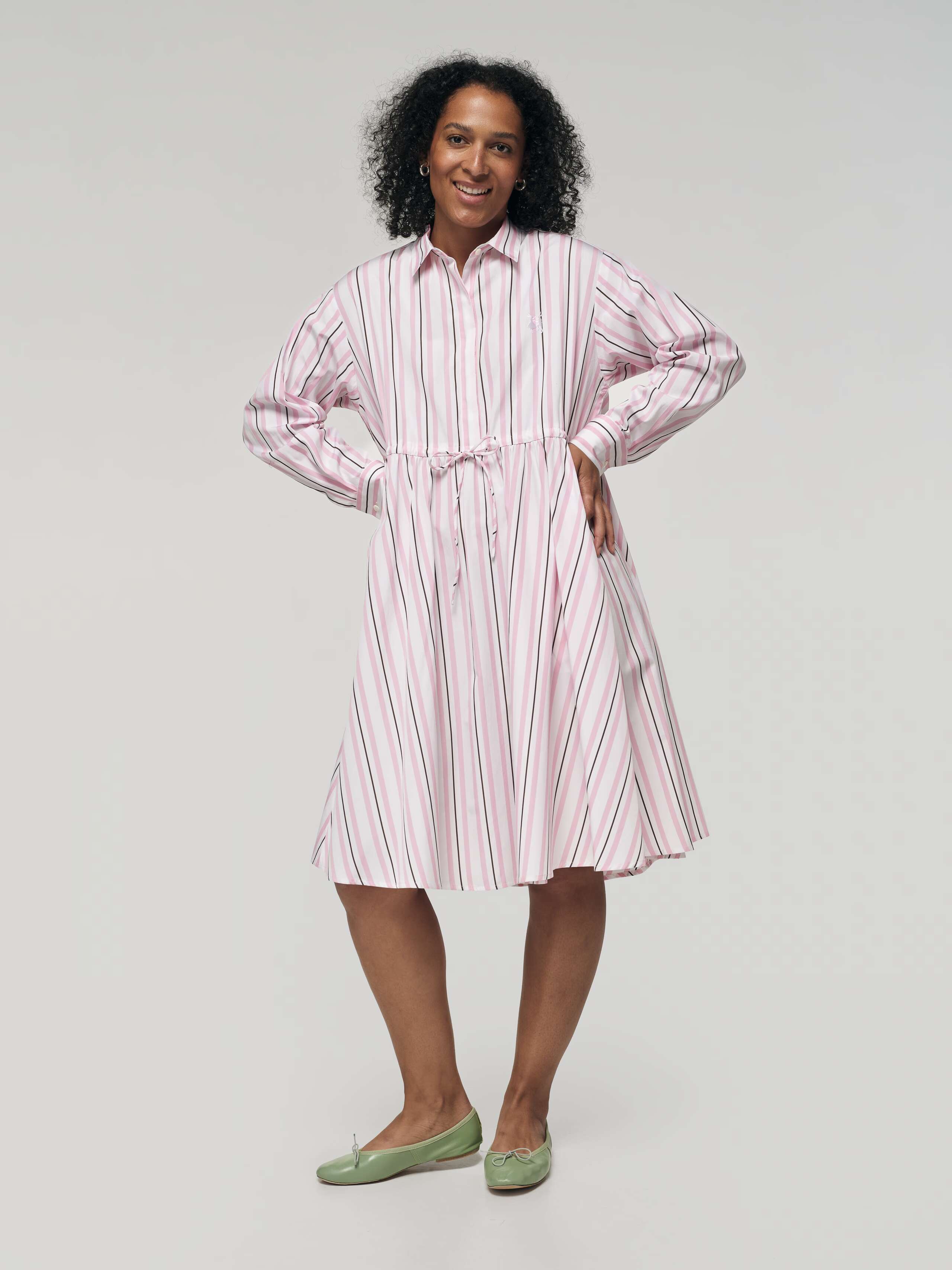 Juniper poplin dress in rose stripes