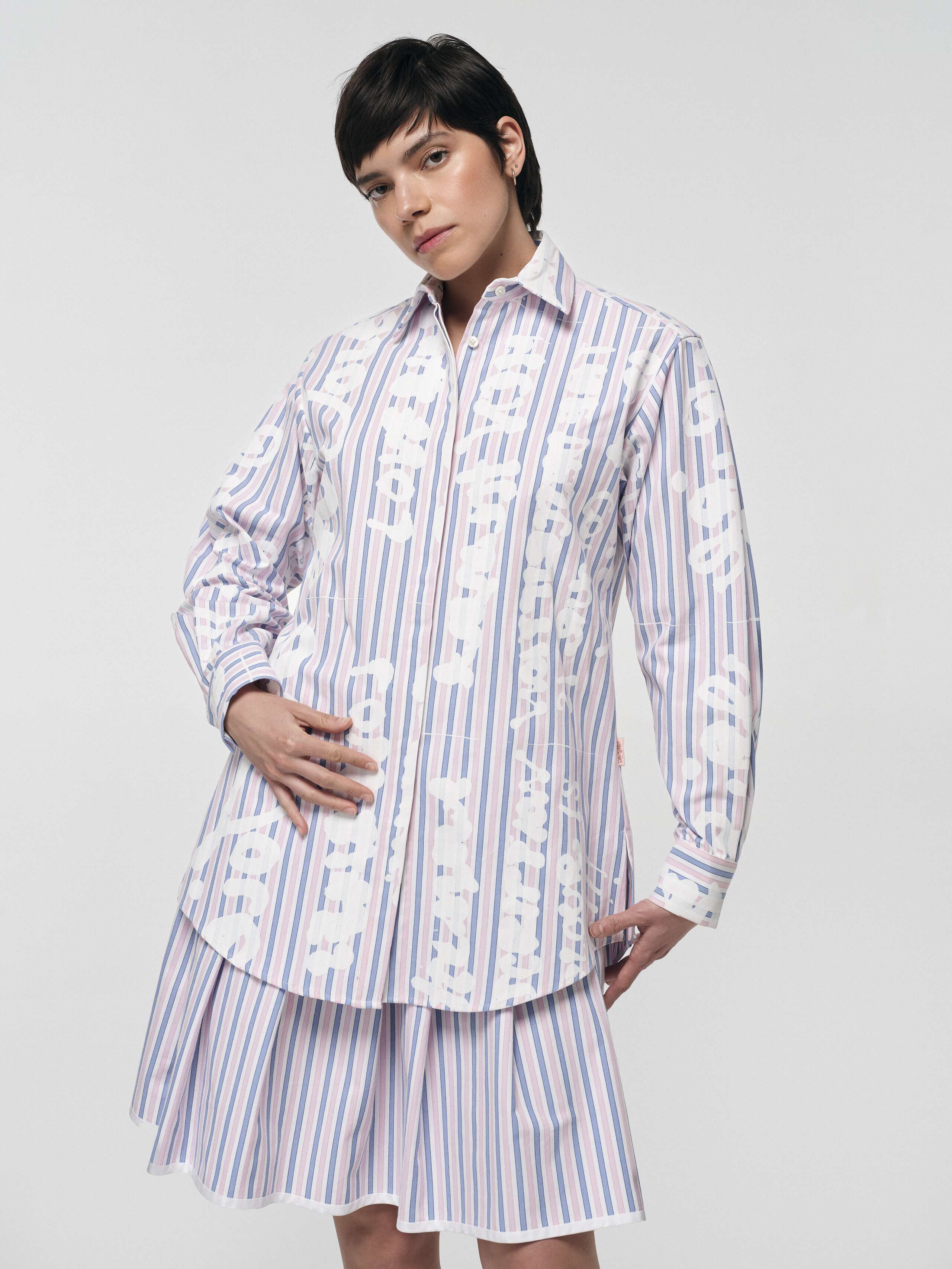 Lola Blouse in cotton, oxford stripes, proverb, pink
