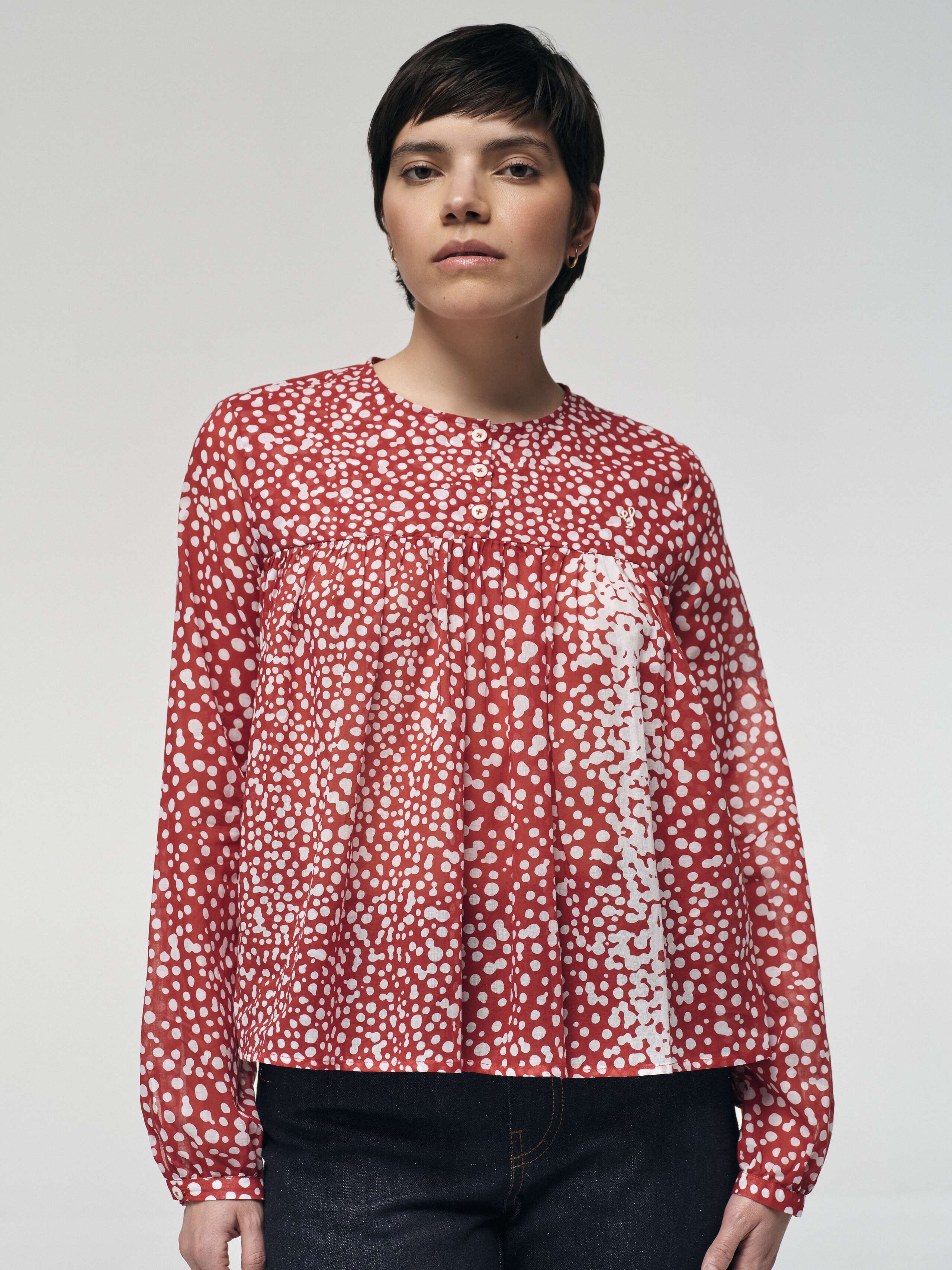 Maple Blouse in red dot print