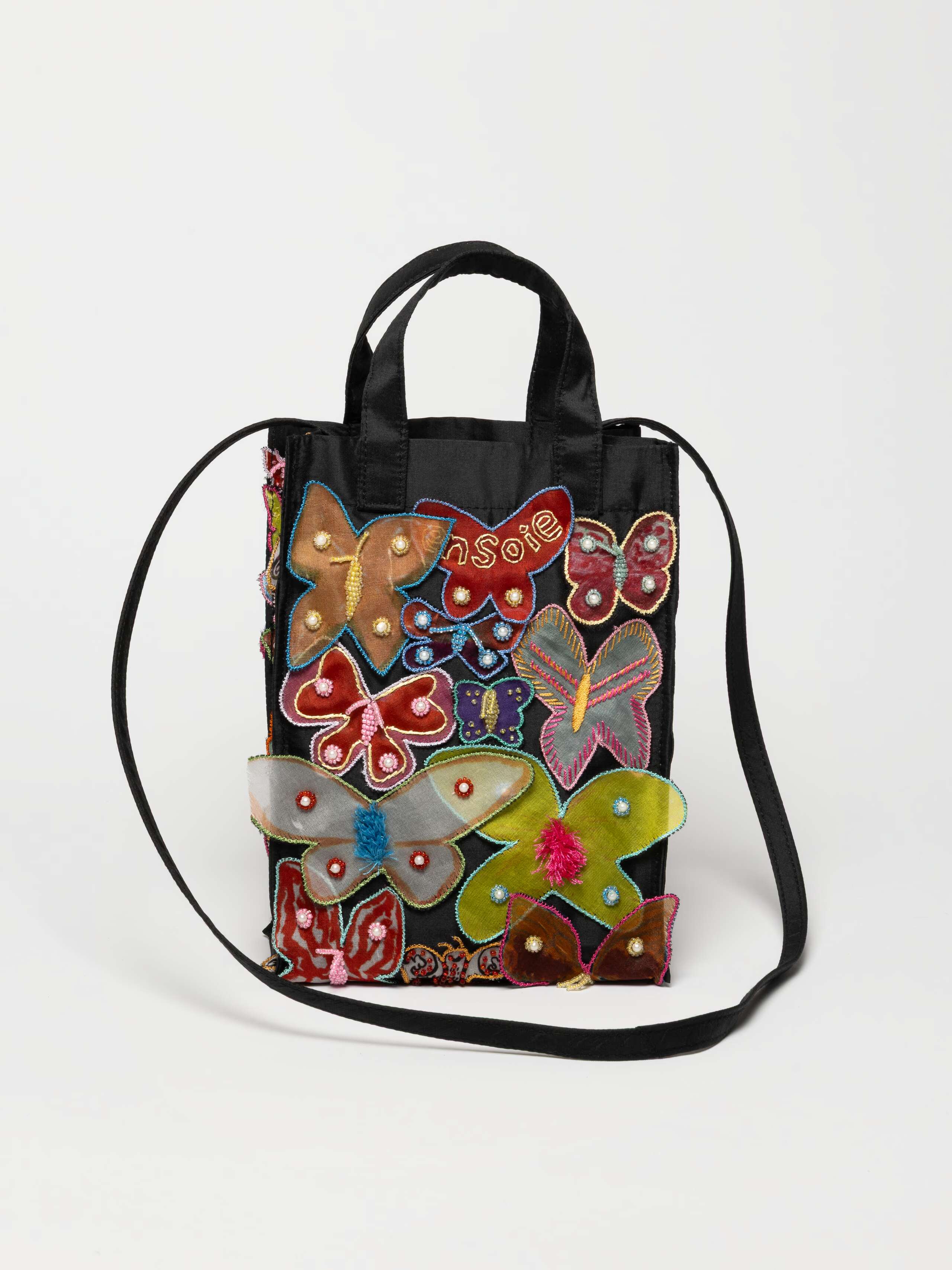 Product Shot of the Micro Cabas Bag in Black with Butterflies 