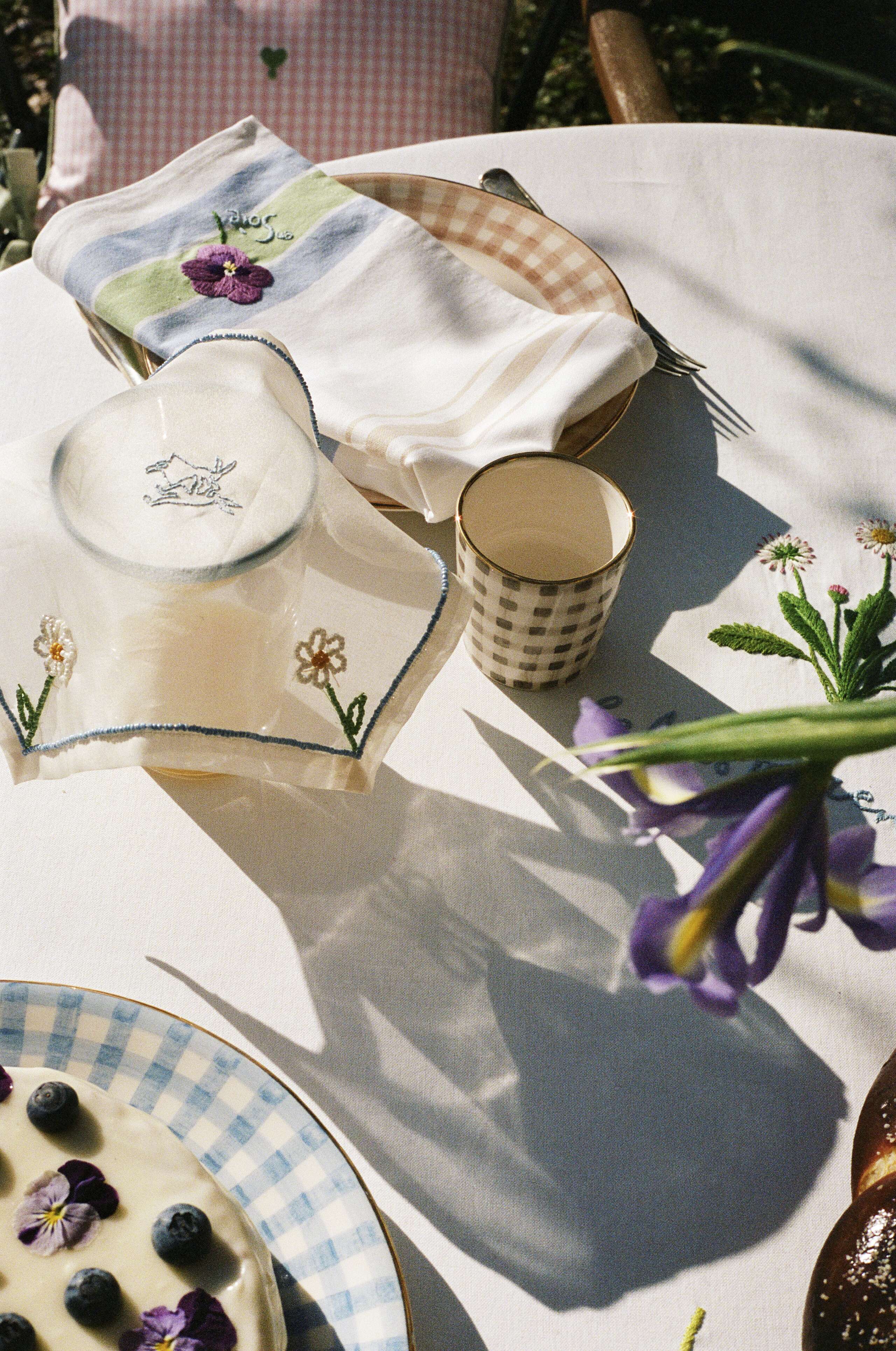 mood of spring table with vichy ceramics