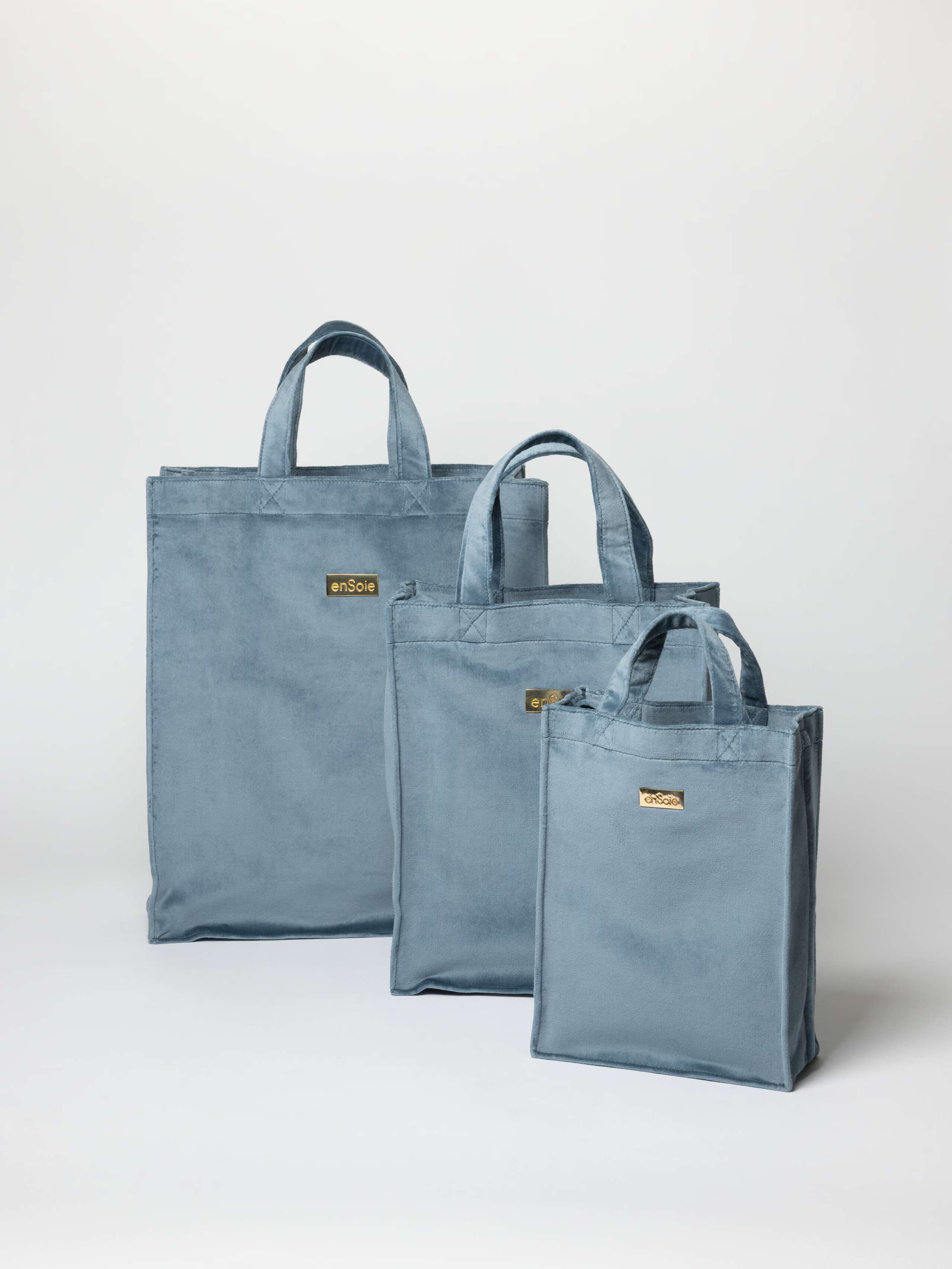 Cabas cotton velvet bags in Storm Blue