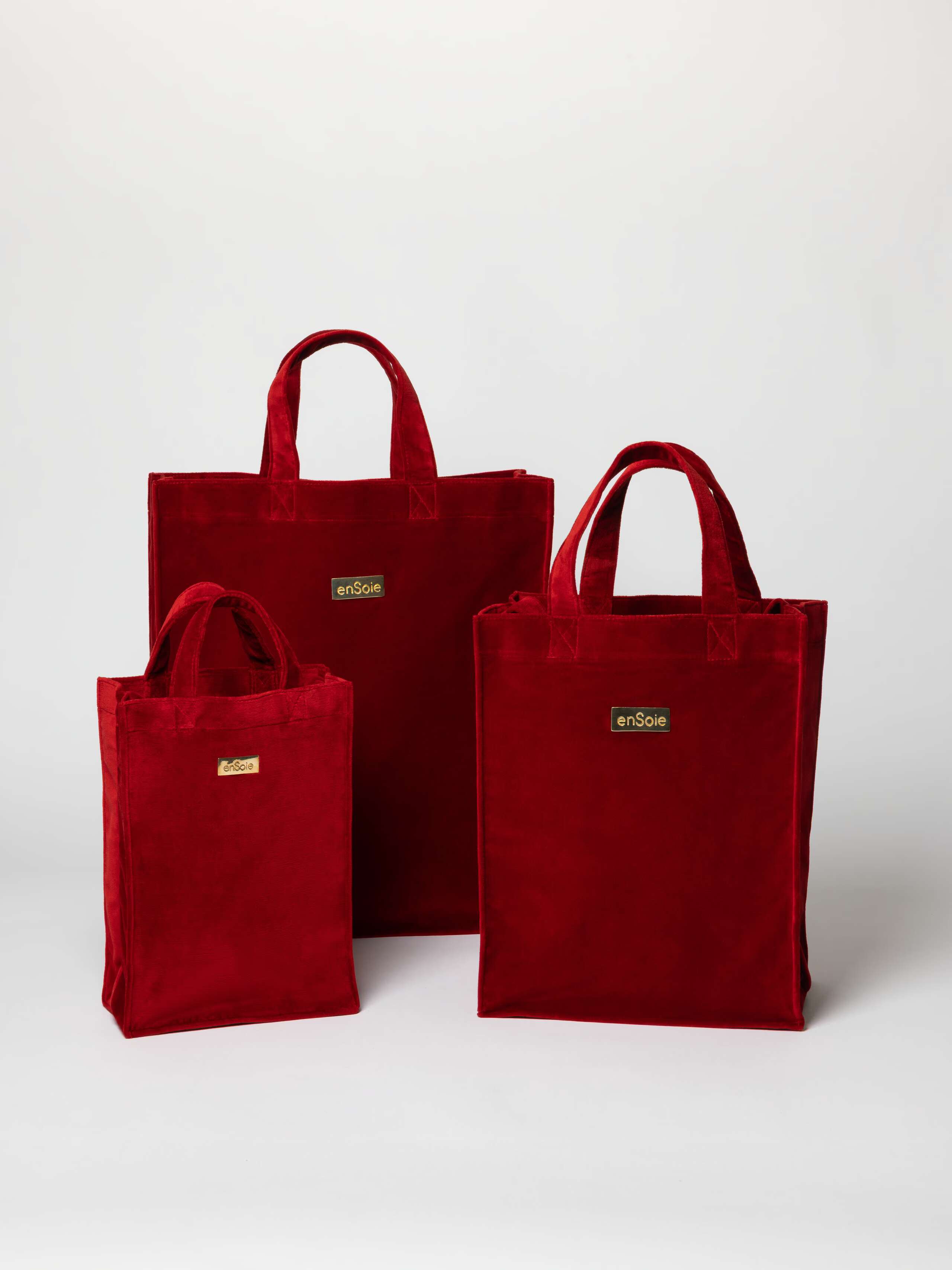 Cabas cotton velvet bags in Autumn Red