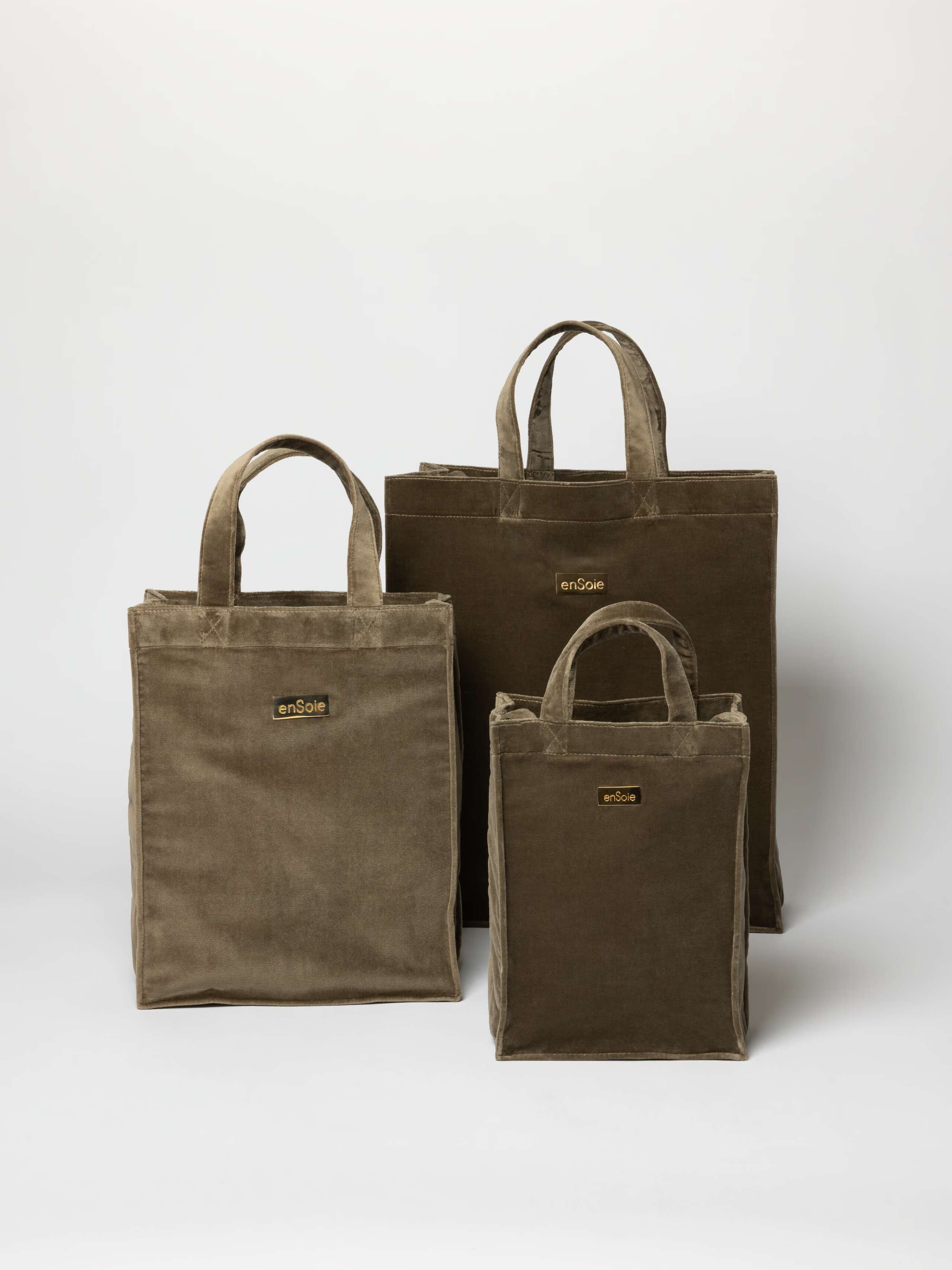 Cabas cotton velvet bags in Olive Green