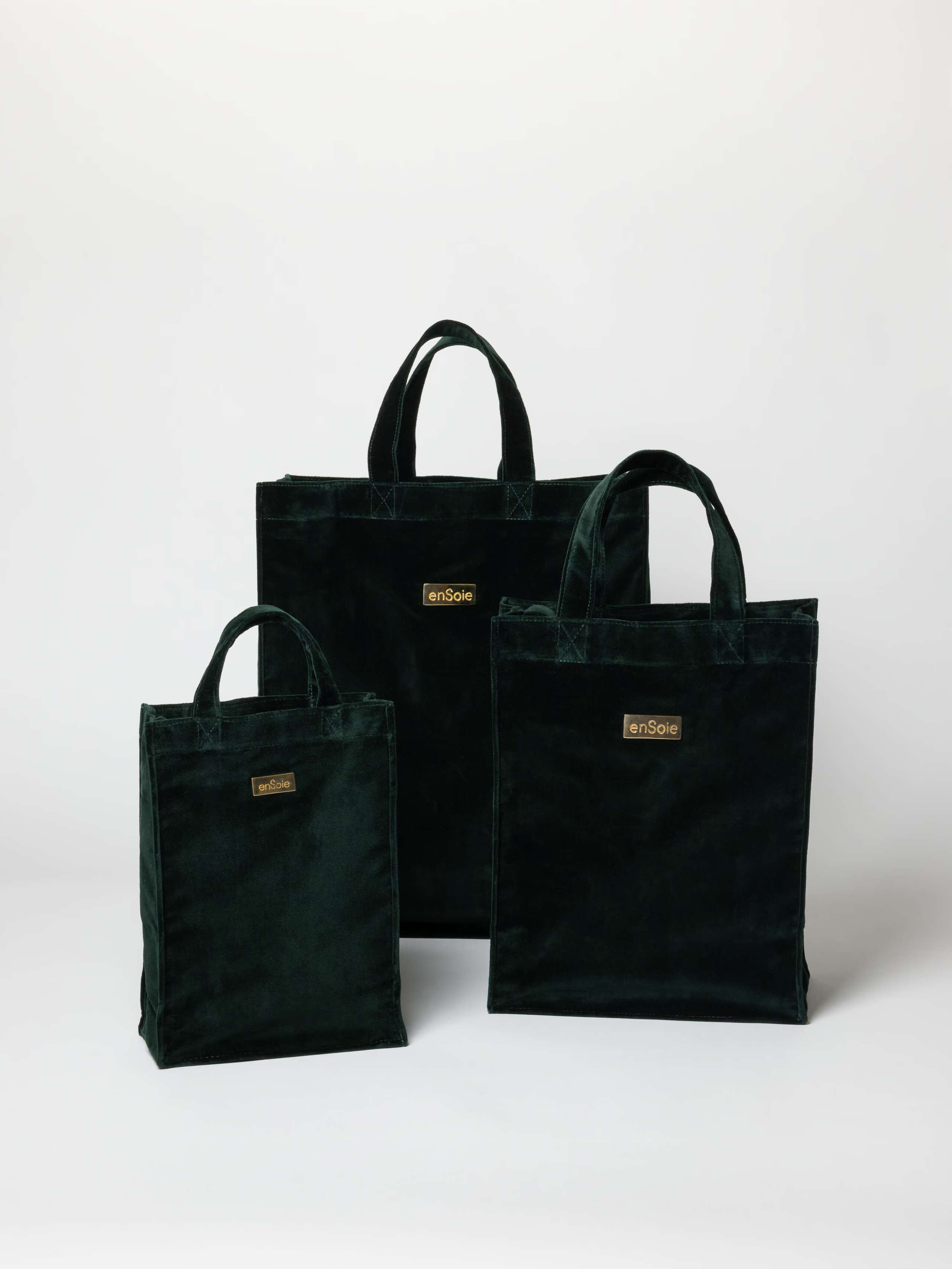 Cabas cotton velvet bags in Deep Green